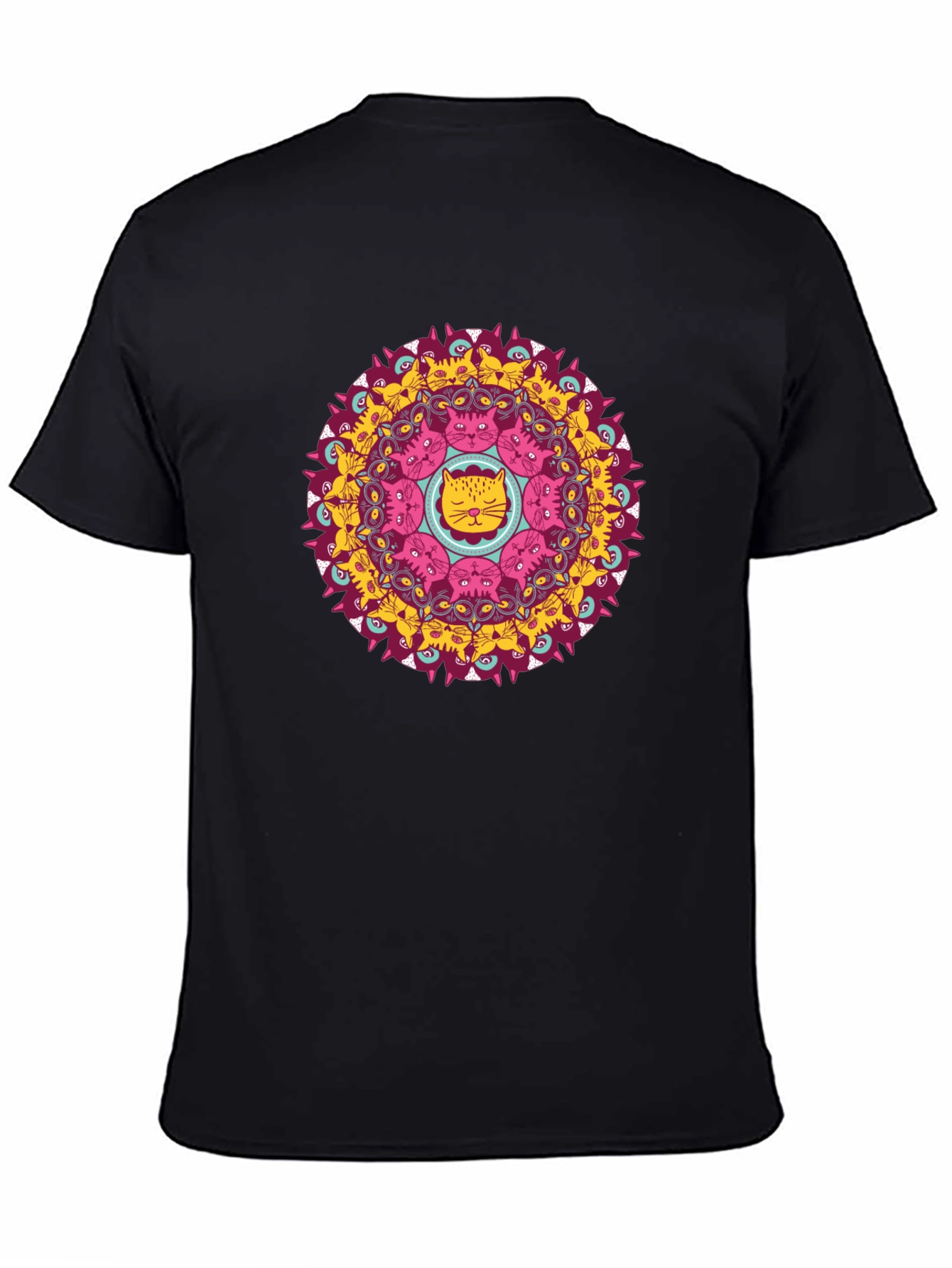 Black Cat Mandala Black T-Shirt - Unique Graphic Tee view 4