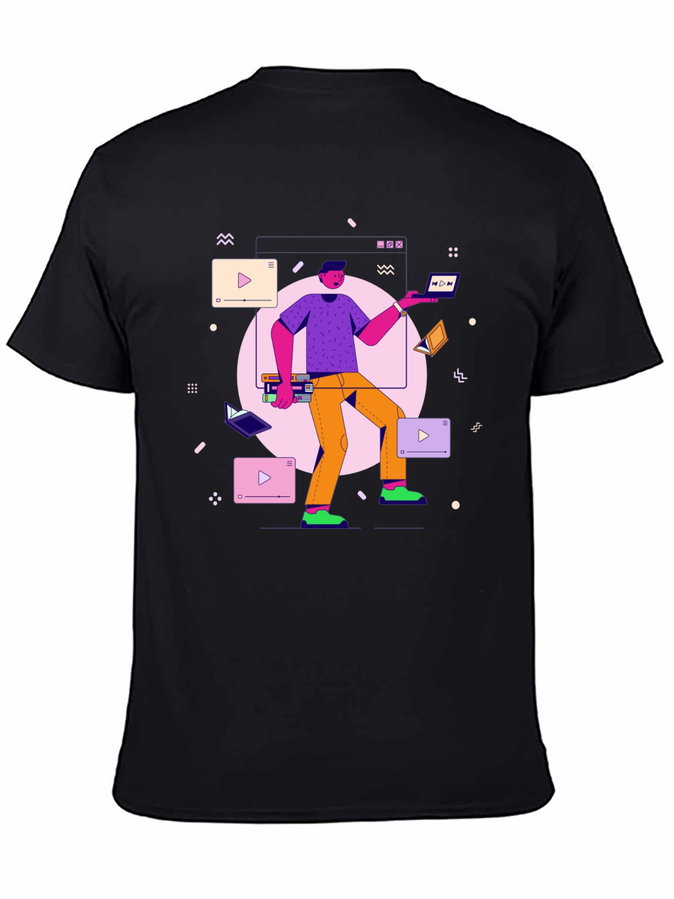 Black Trendy Techie Graphic Tee - Black Cotton Blend view 4