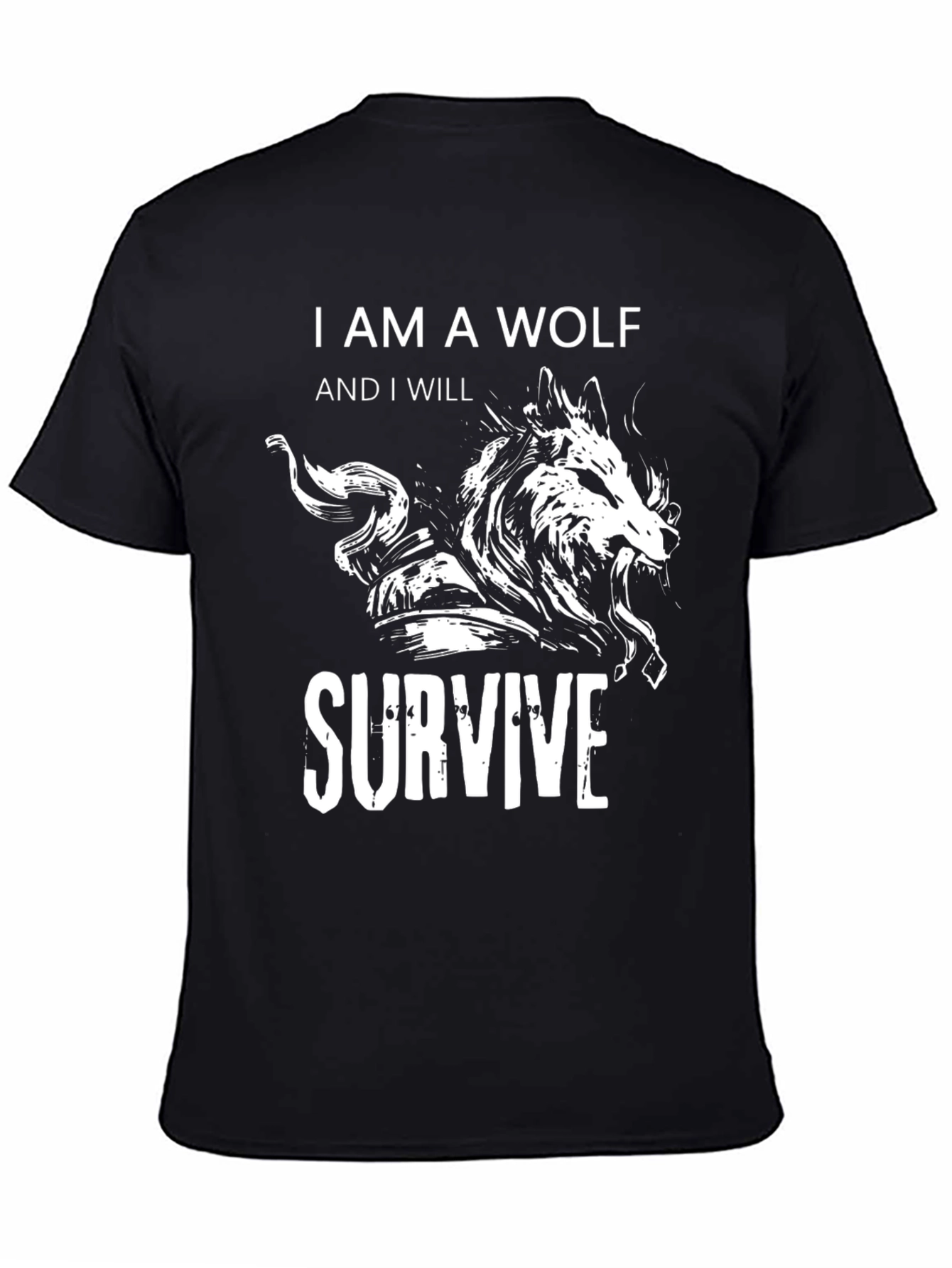 Black Wolf Survive Graphic Tee - Black Cotton T-Shirt view 4