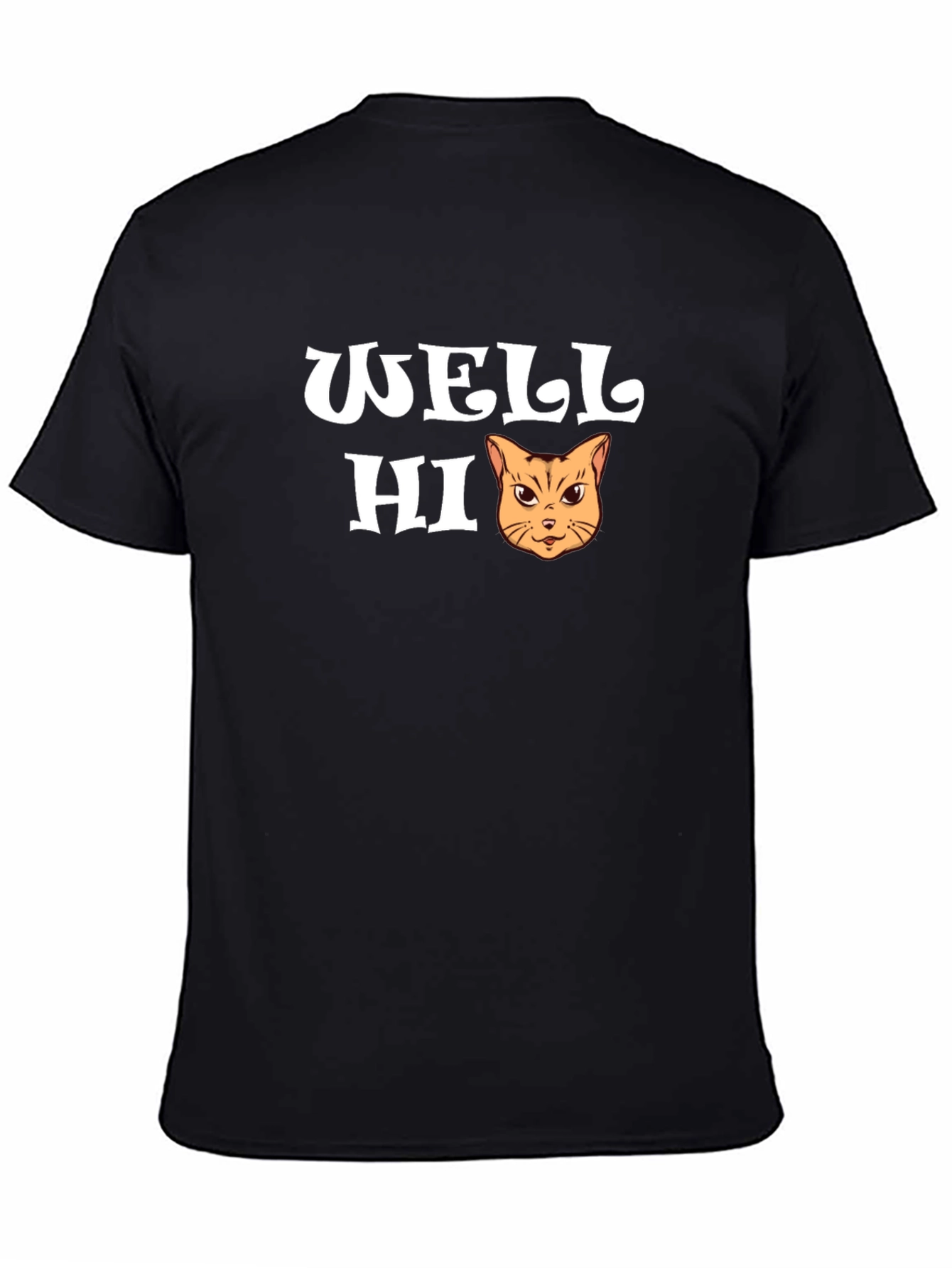Black Well Hi Funny Cat Graphic T-Shirt view 4