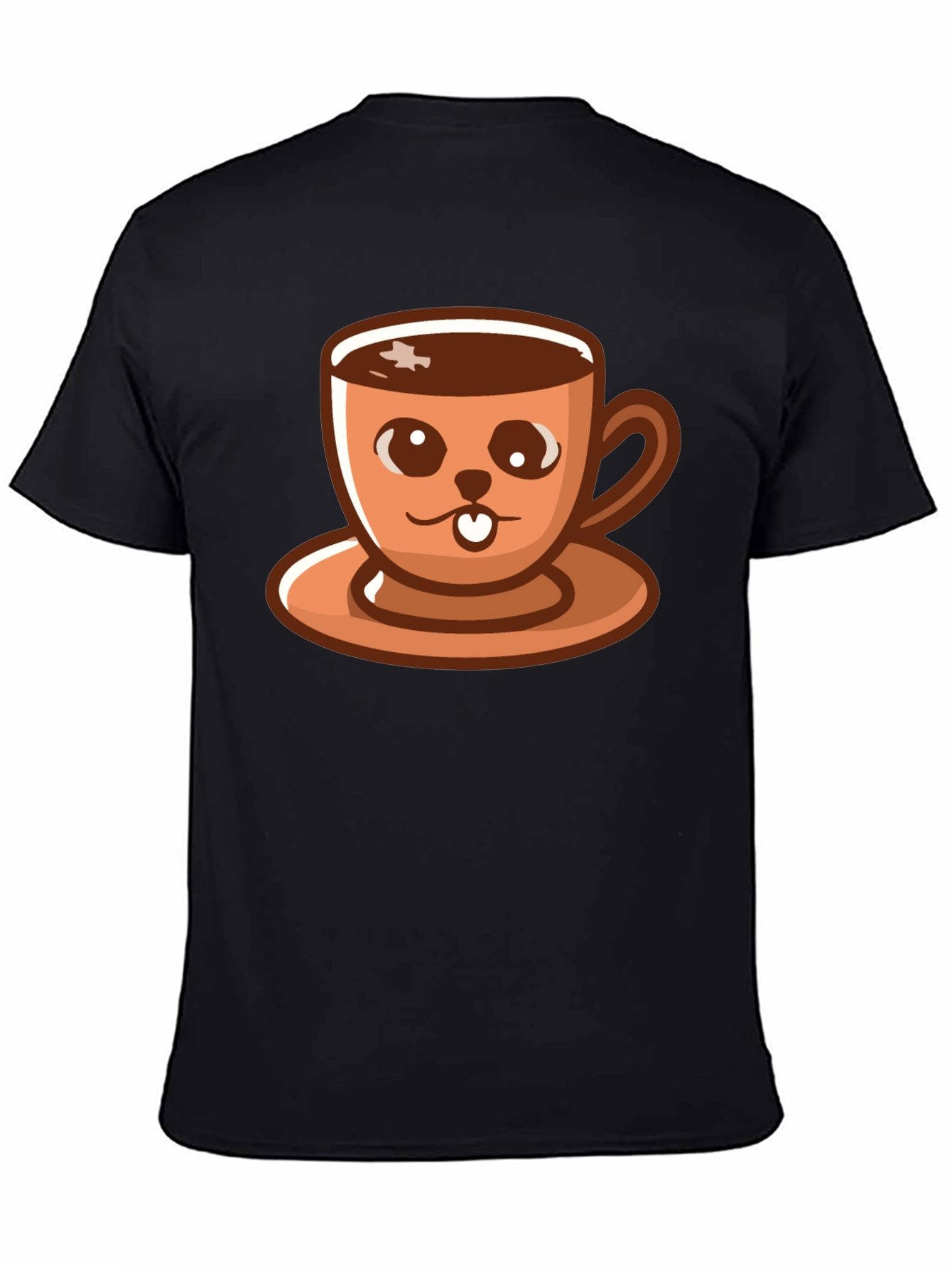 Black Cute Coffee Cup Cartoon T-Shirt view 4