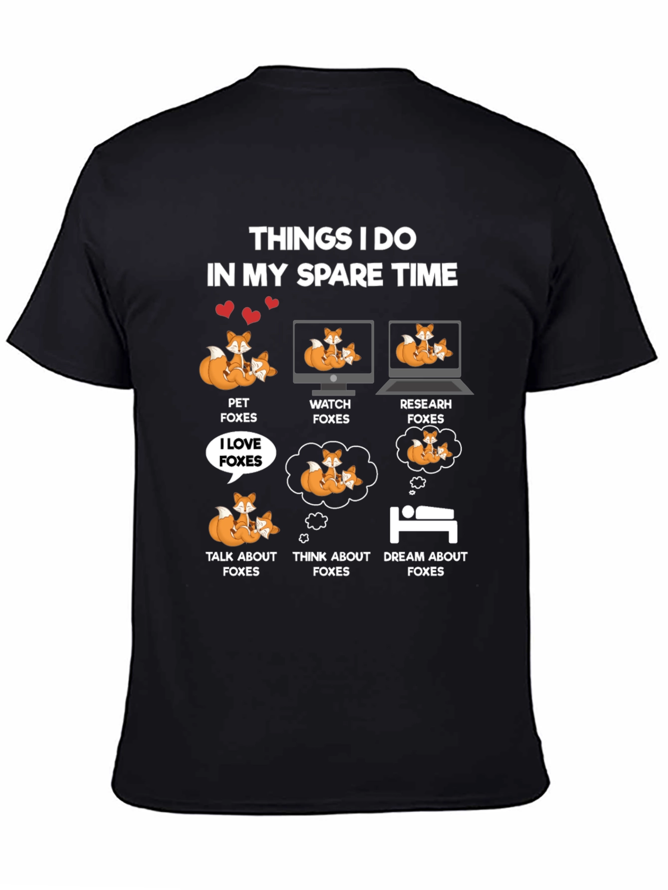 Black Funny Fox Lover T-Shirt - Spare Time Activities view 4
