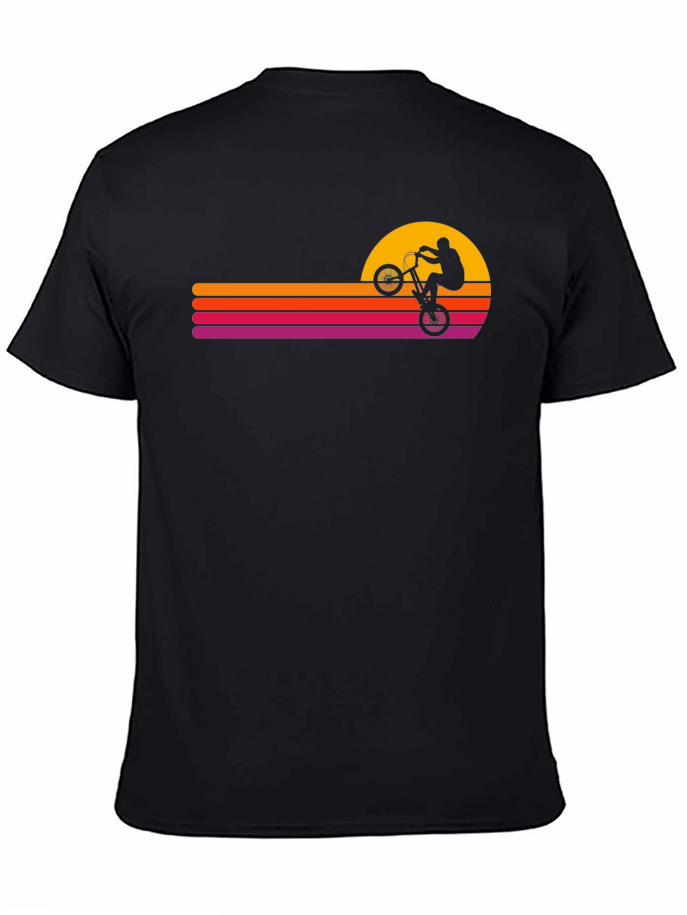 Black Retro Sunset BMX Rider Graphic Tee view 4