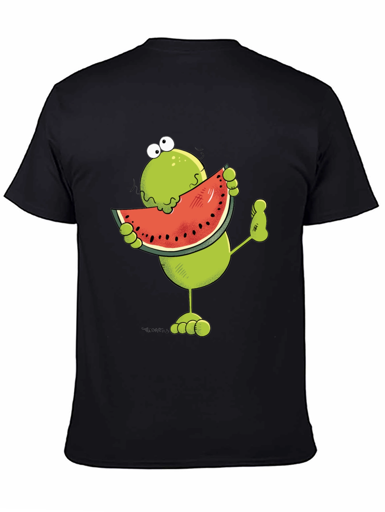 Black Frog Eating Watermelon Funny Graphic T-Shirt view 4