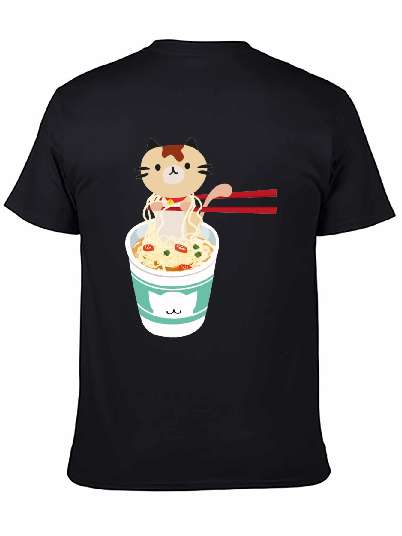 Black Cute Cat Ramen T-Shirt view 4