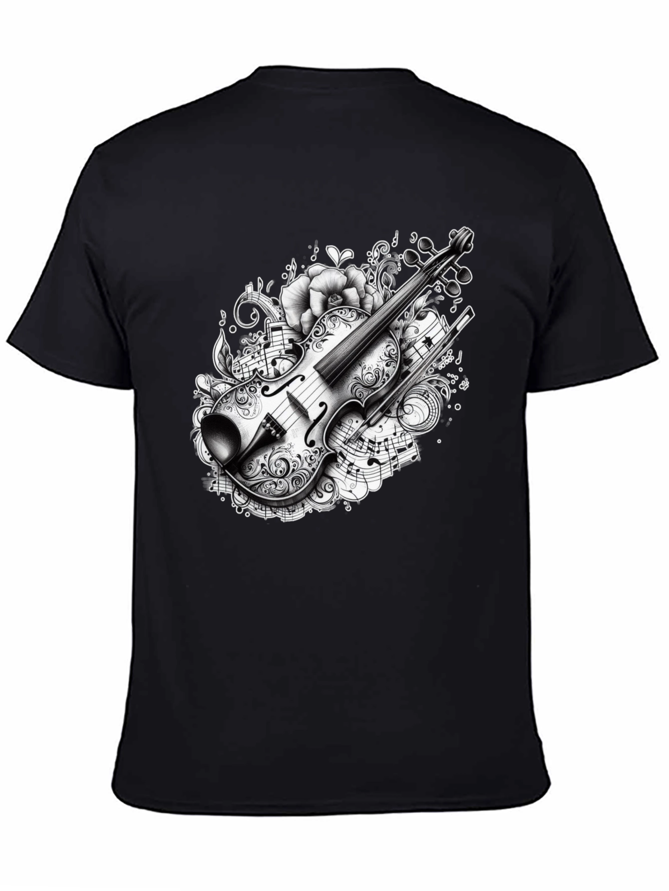 Black Musical Violin Graphic T-Shirt view 4