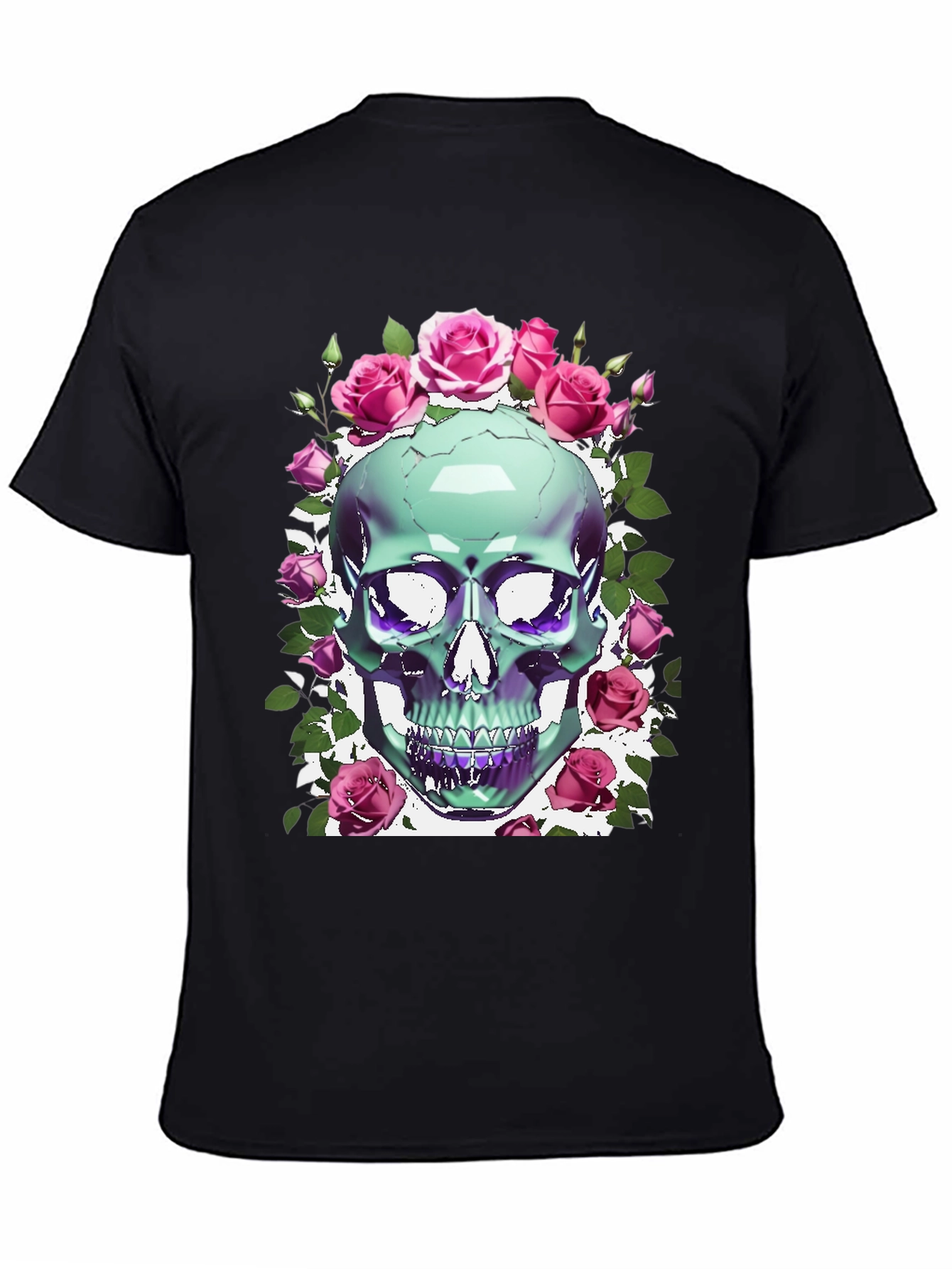 Black Skull & Roses Graphic Tee view 4