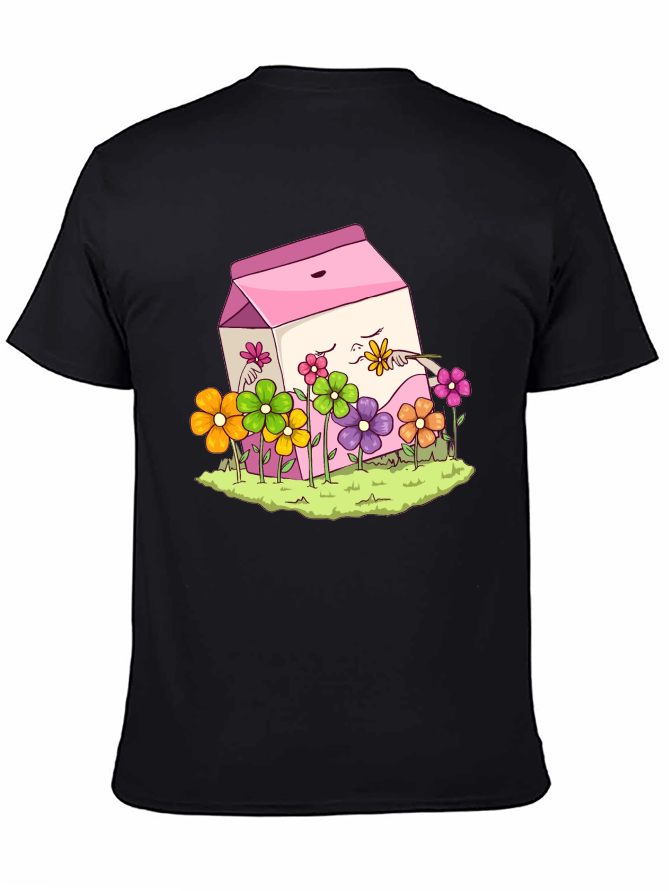 Black Cute Milk Carton & Flowers Graphic Tee view 4