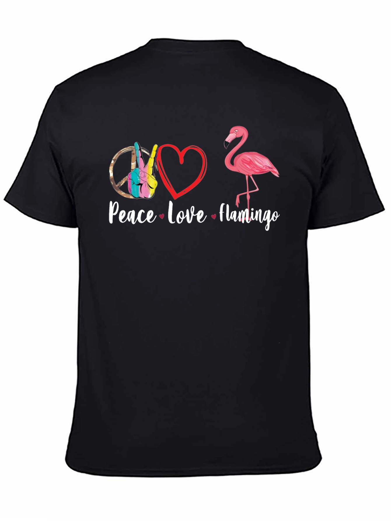 Black Peace Love Flamingo T-Shirt - Fun Graphic Tee view 4