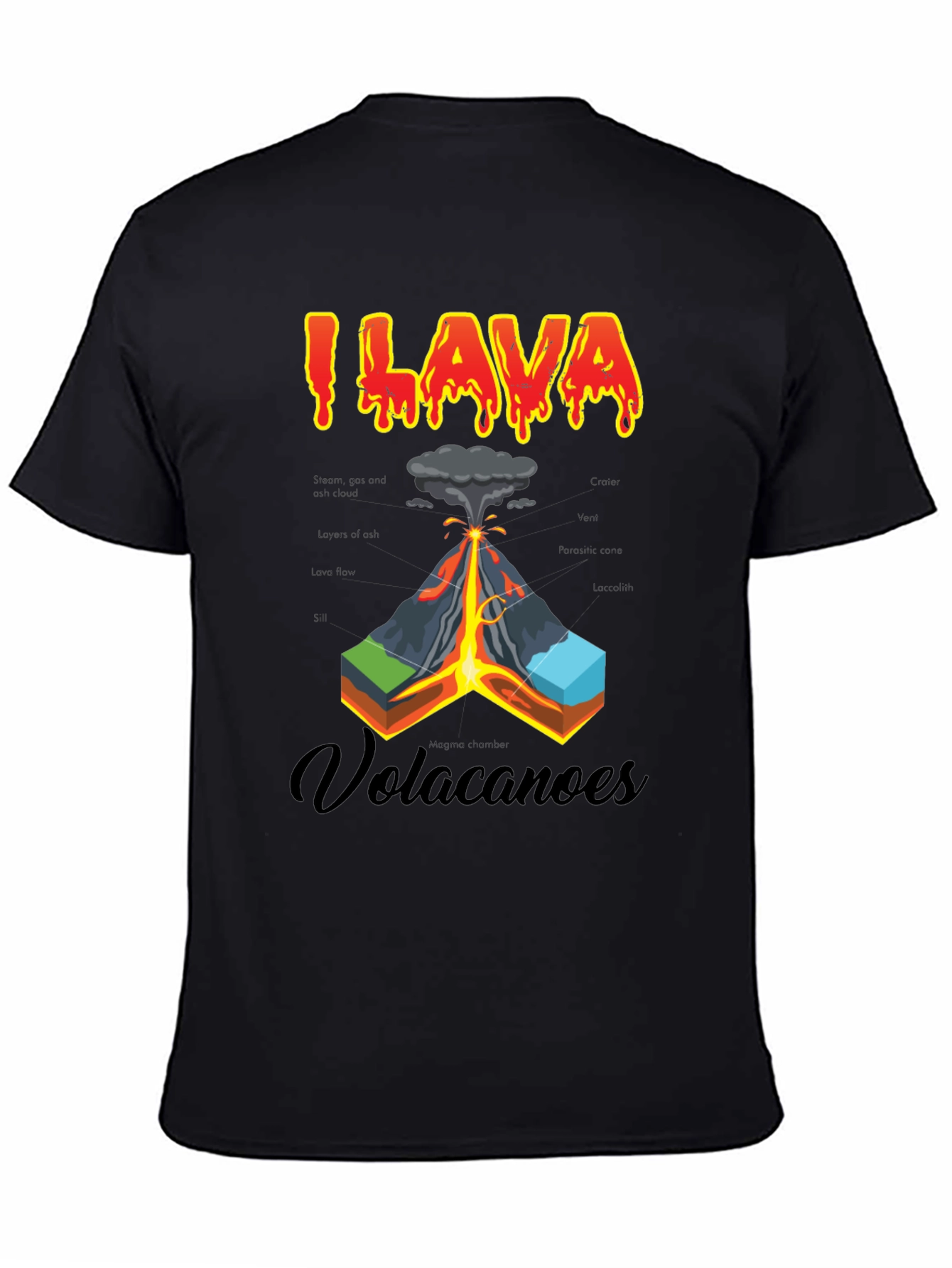 Black I Lava Volcanoes T-Shirt - Funny Graphic Tee view 4