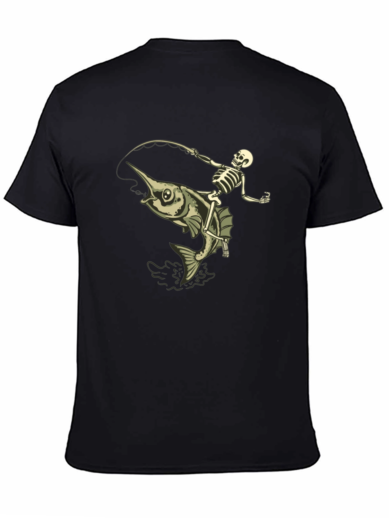 Black Skeleton Fishing Marlin T-Shirt - Black Cotton view 4