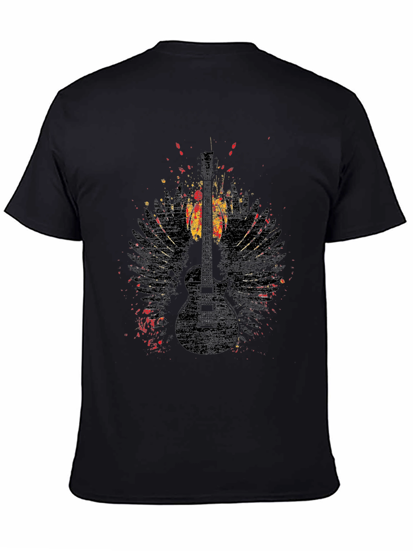 Black Grunge Guitar Wings Graphic Tee - Rock Style Shirt view 4
