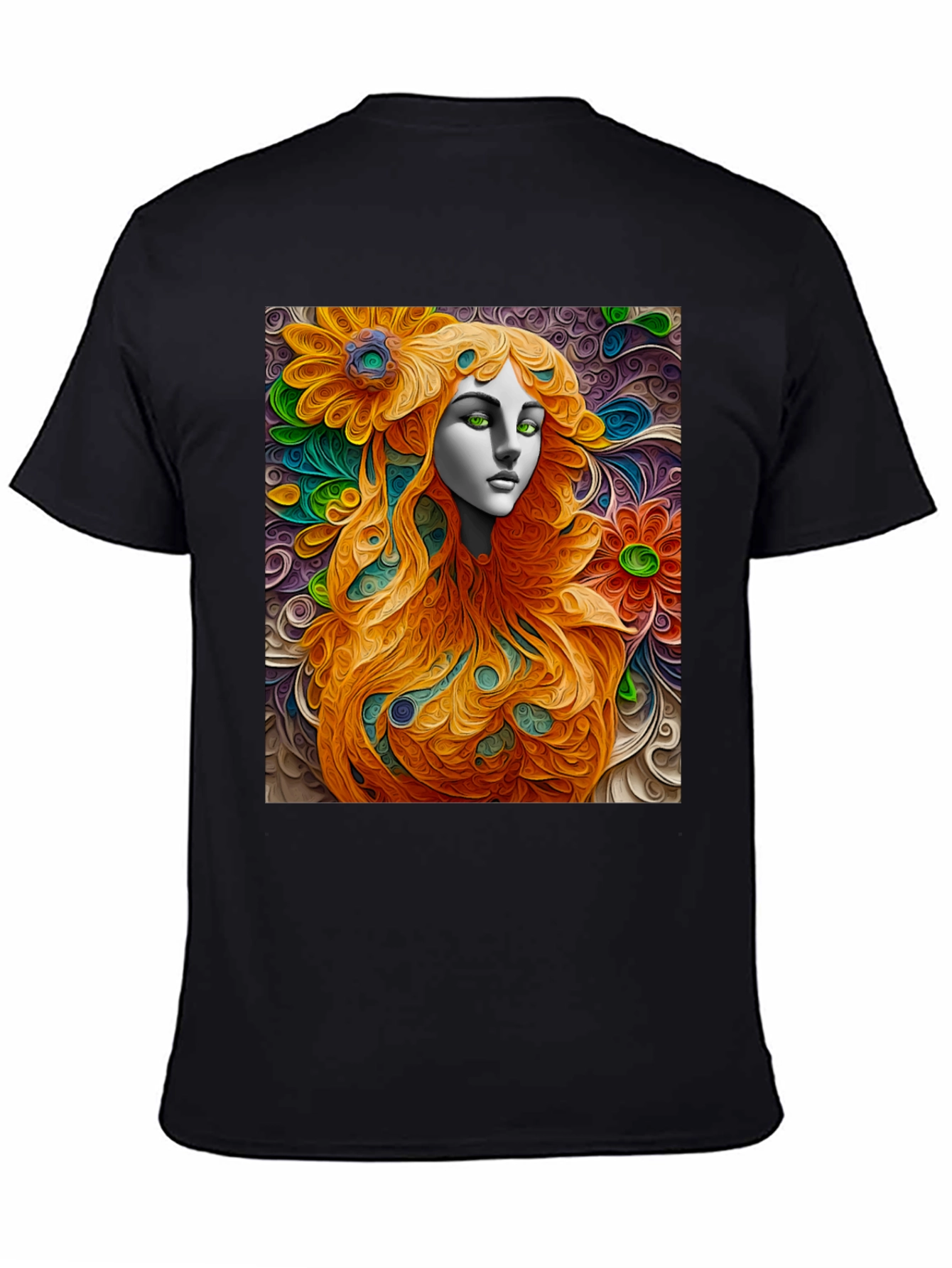 Black Abstract Floral Woman Graphic Tee - Artistic Style view 4