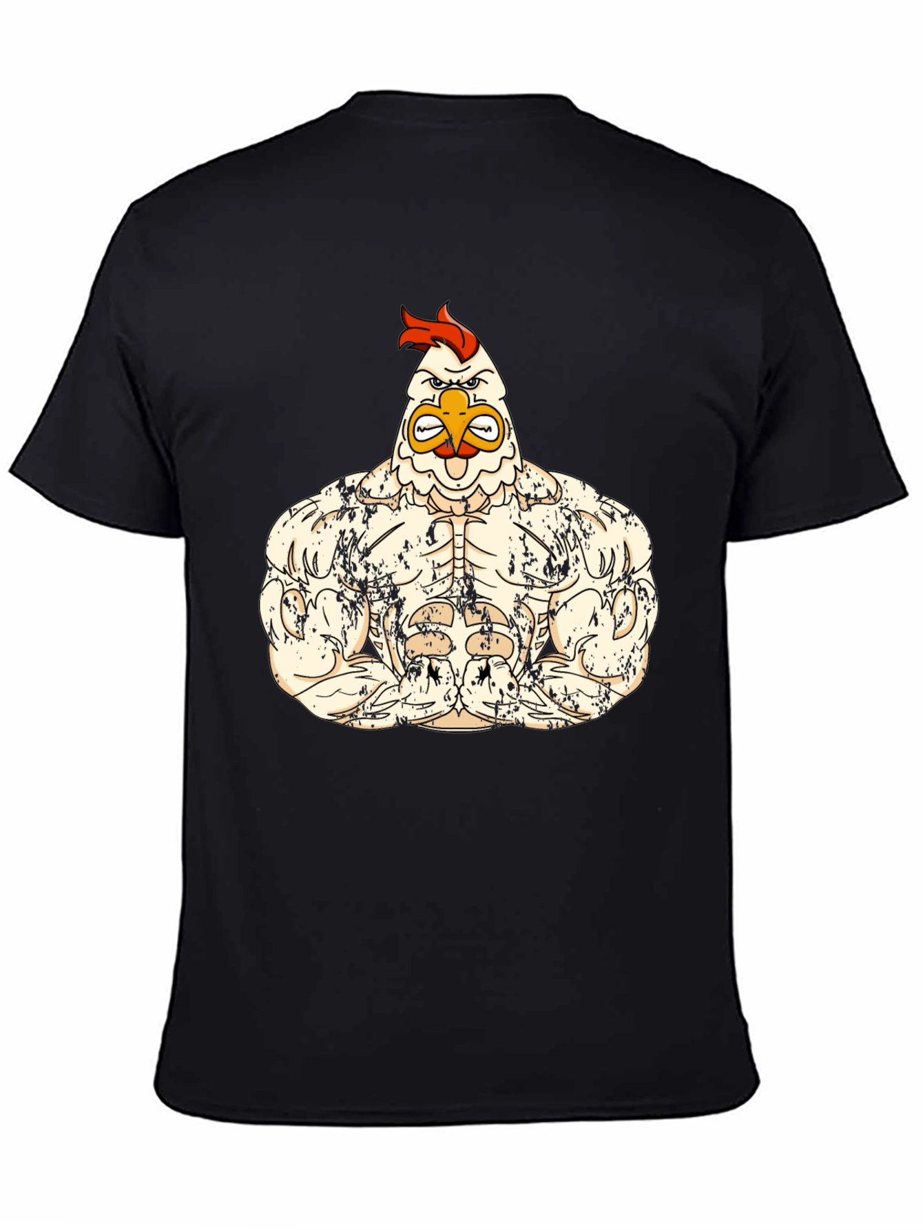 Black Muscle Chicken Graphic Tee - Black Cotton Shirt view 4