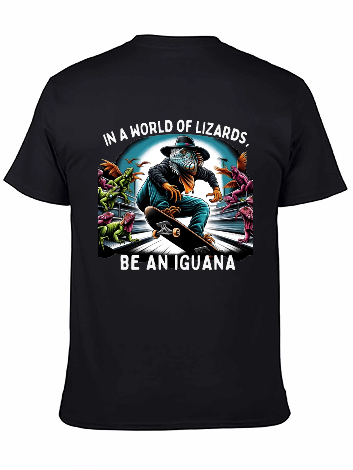 Black Iguana Skateboard T-Shirt - Be an Iguana! view 4