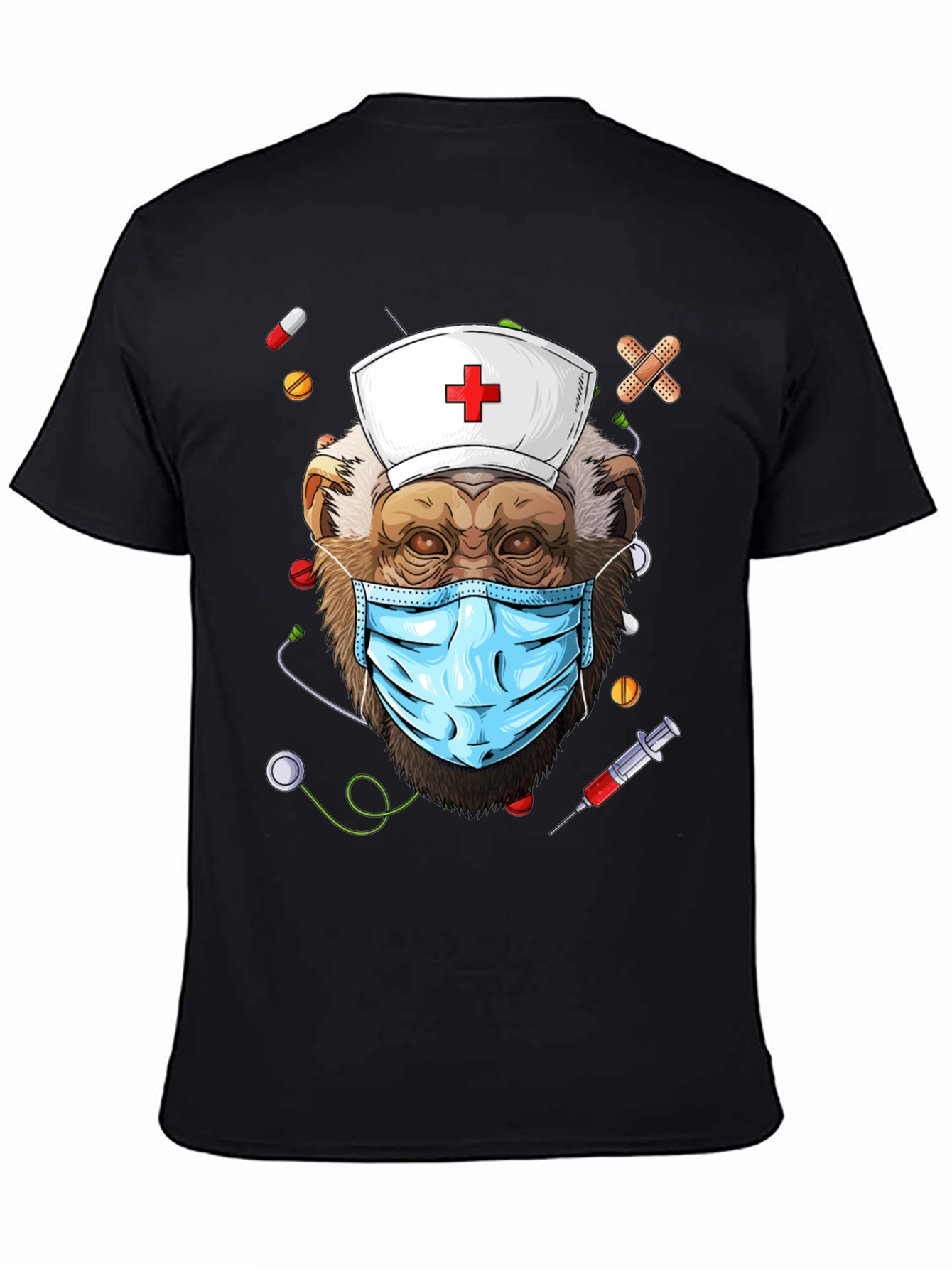 Black Nurse Monkey Graphic T-Shirt - Unique & Fun Design! view 4