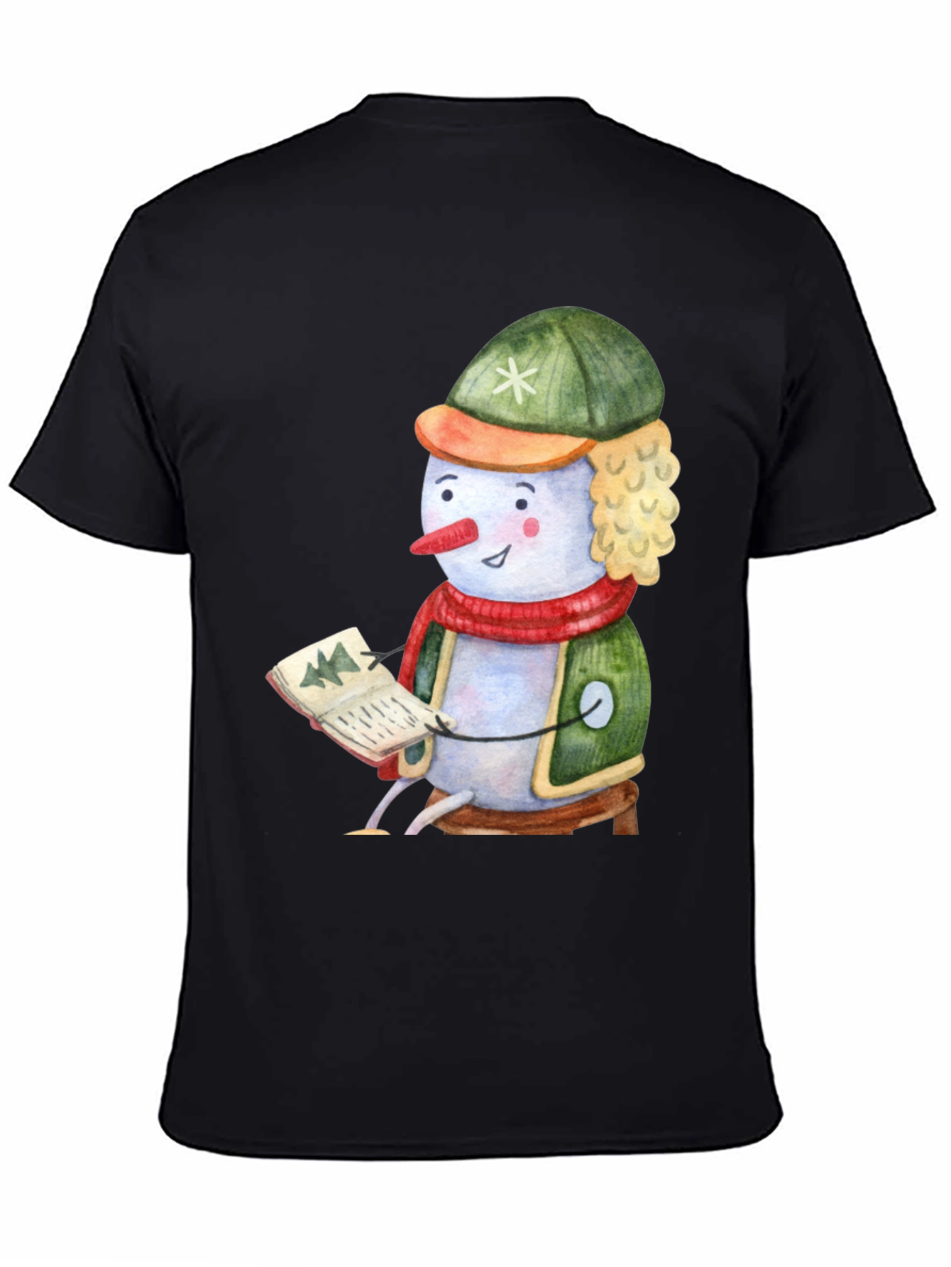 Black Festive Snowman Reading T-Shirt view 4
