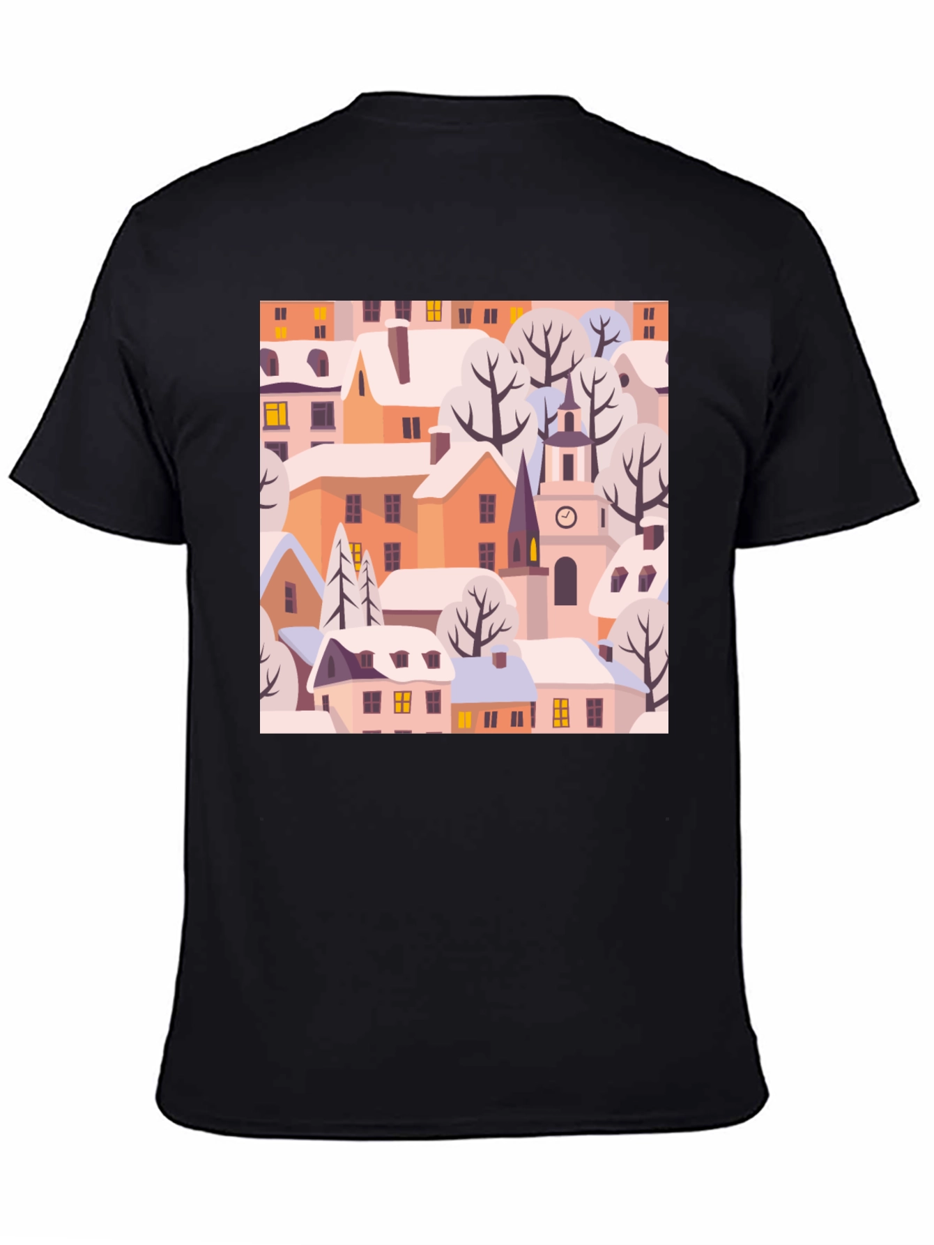 Black Winter Village Graphic Tee - Black view 4
