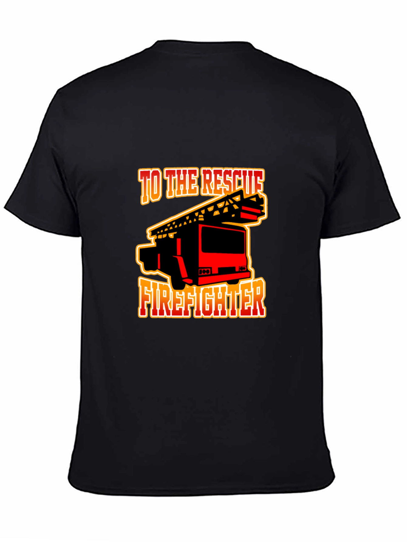 Black Firefighter Rescue Truck Graphic Tee - Black Cotton T-Shirt view 4