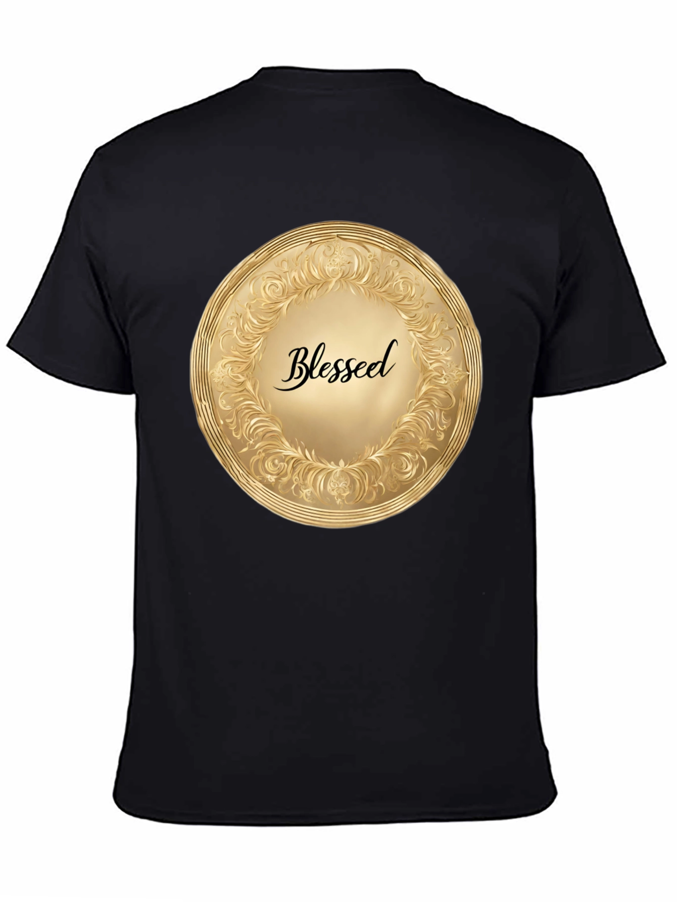 Black Blessed Gold Medallion Black T-Shirt view 4
