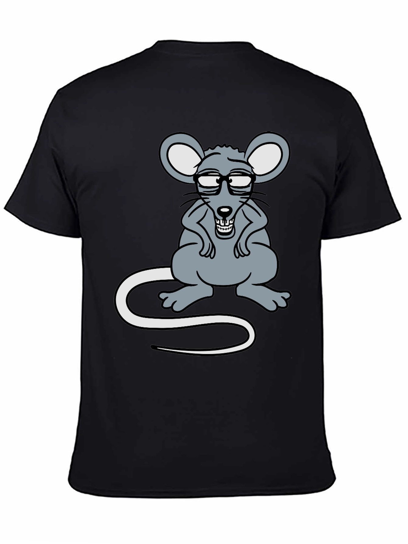 Black Funny Rat with Glasses Graphic Tee view 4