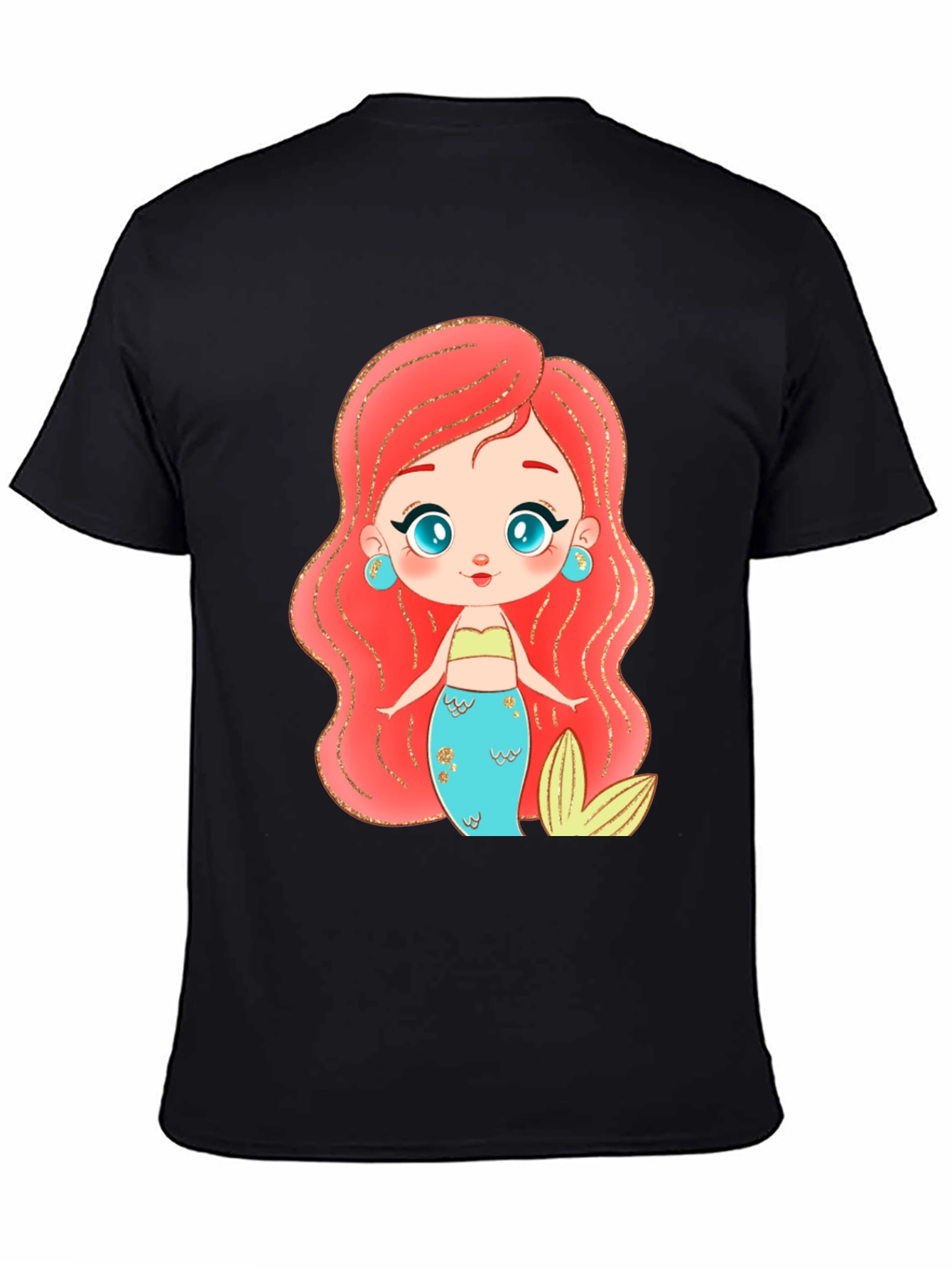 Black Mermaid Cartoon Graphic Black T-Shirt view 4