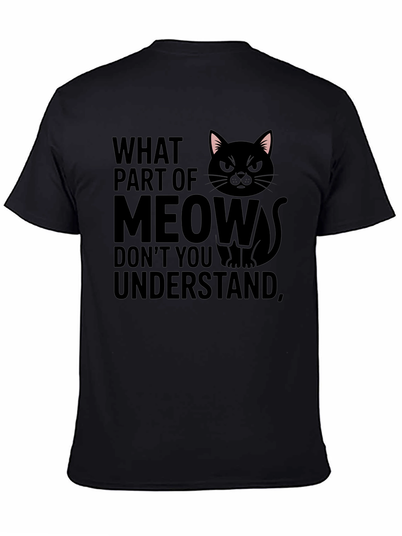 Black Funny Cat Meow Graphic T-Shirt view 4