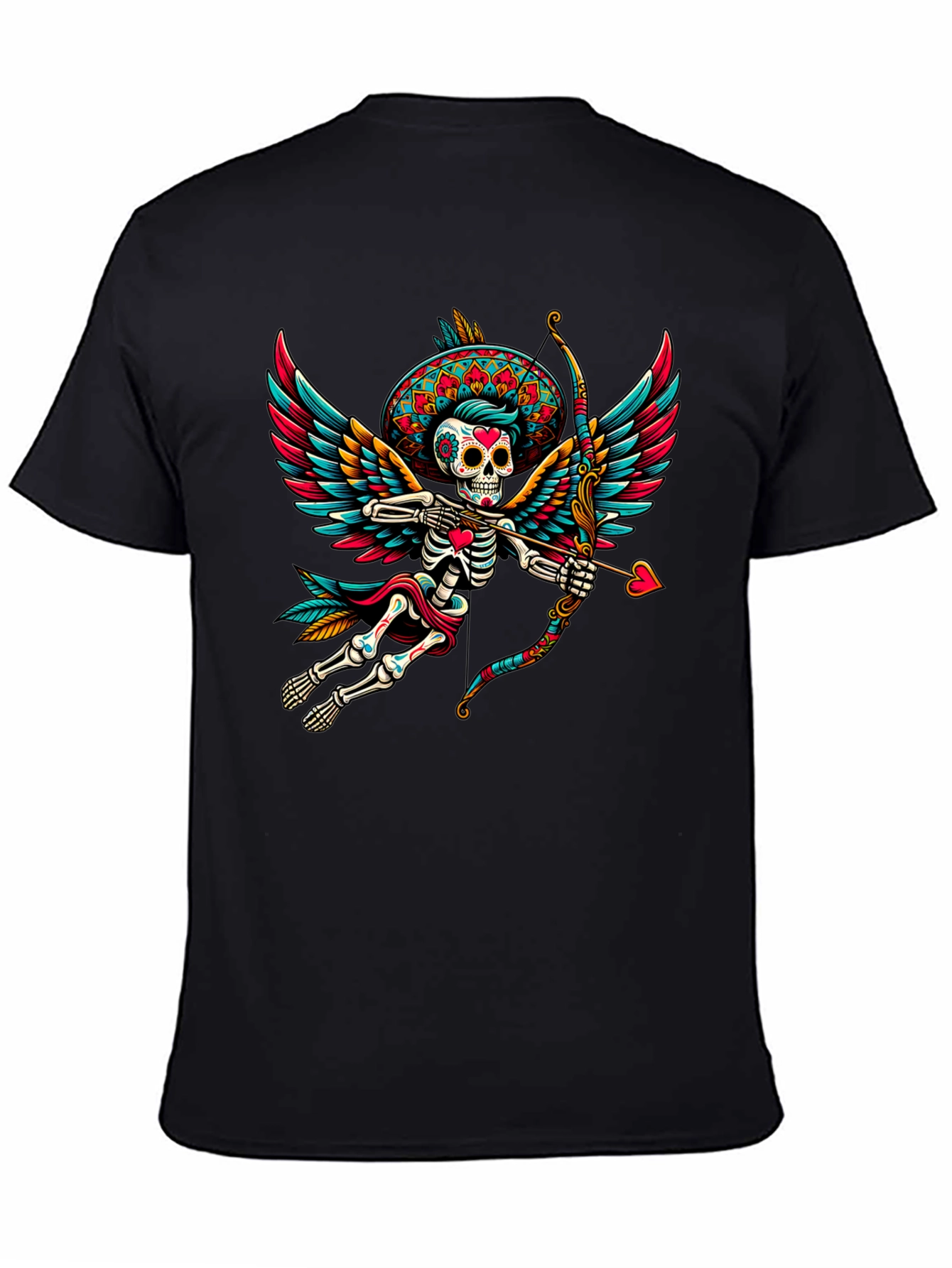 Black Sugar Skull Cupid T-Shirt - Unique Dia de los Muertos Design view 4