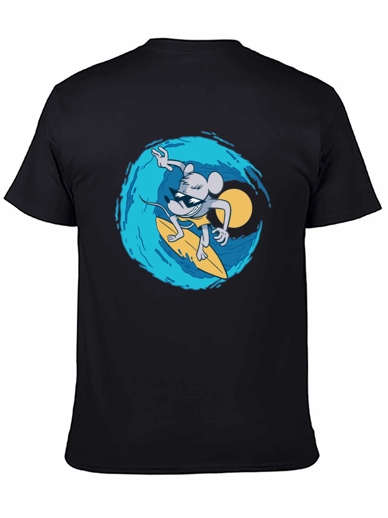 Black Surfing Mouse Graphic Tee - Cool Black T-Shirt view 4