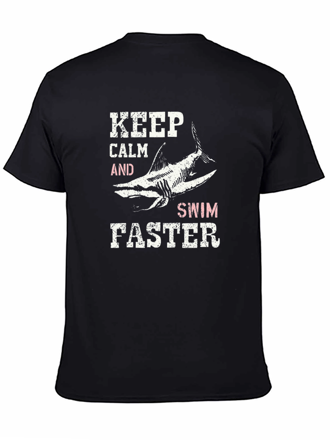 Black Keep Calm Swim Faster Shark Graphic T-Shirt view 4
