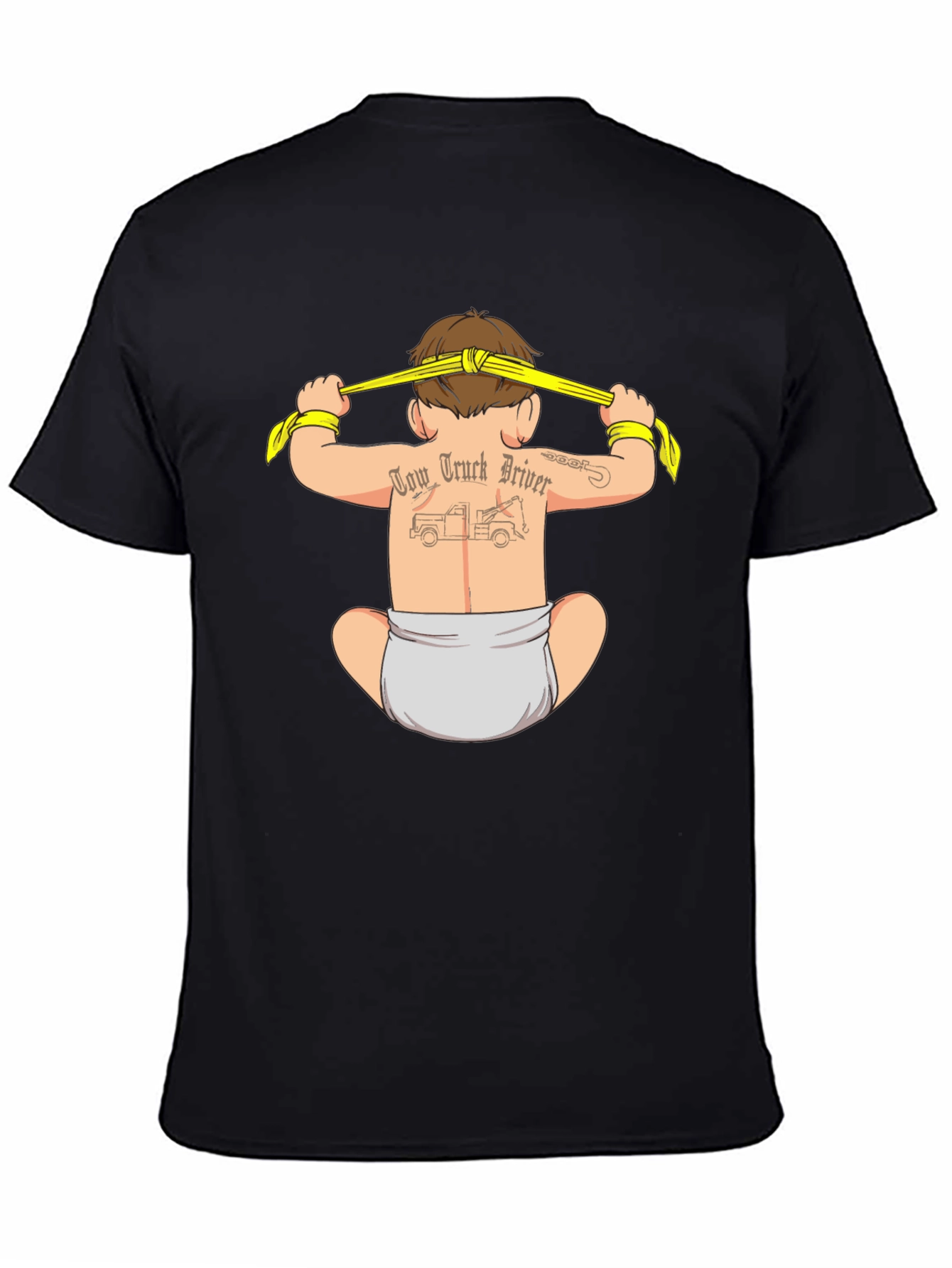 Black Tow Truck Driver Baby Tattoo T-Shirt view 4