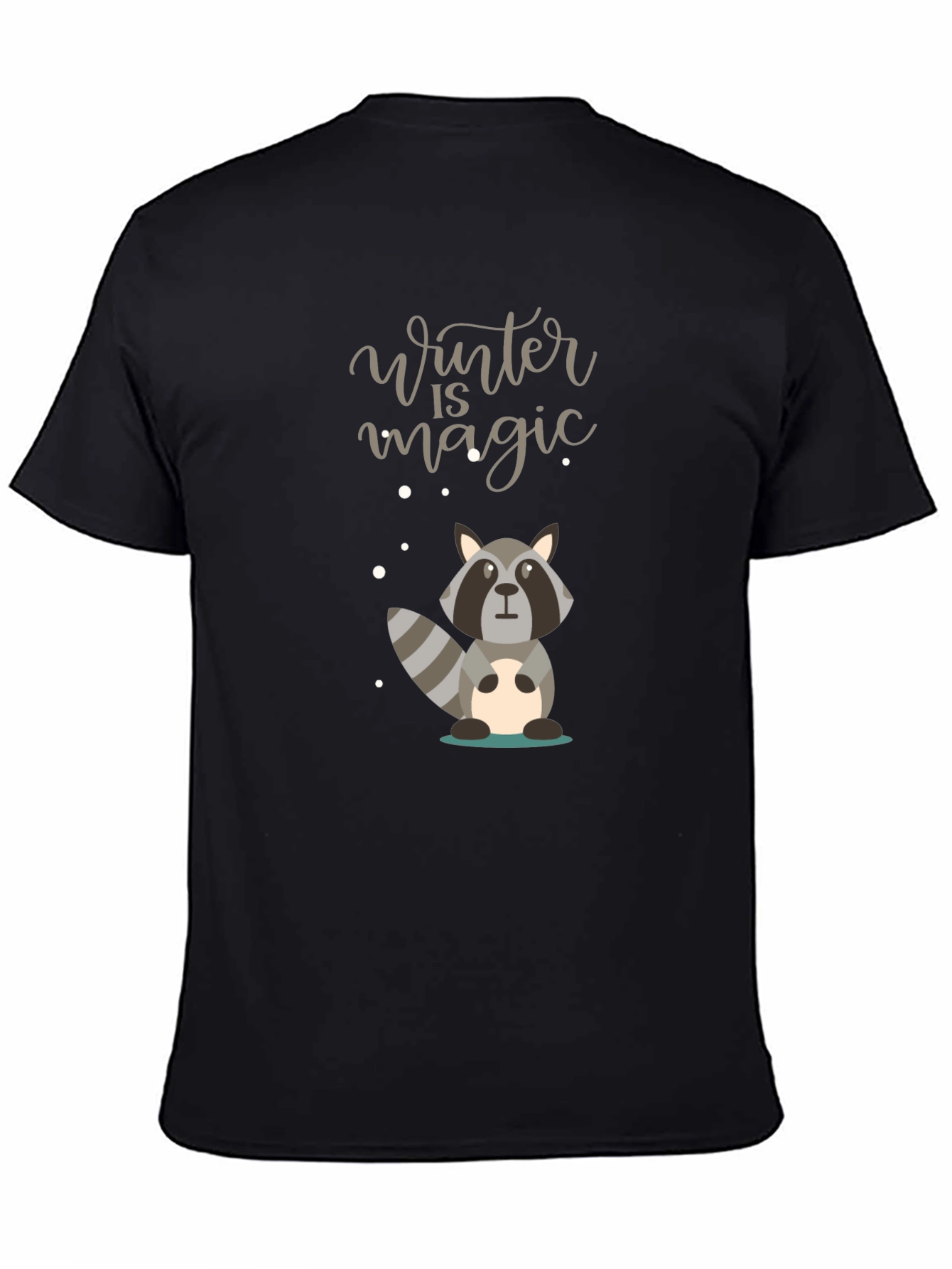 Black Winter Magic Raccoon Graphic Tee - Cozy Style view 4