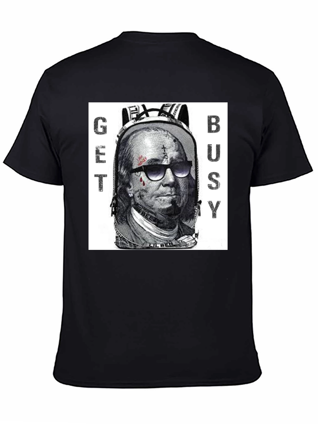 Black Get Busy Graphic T-Shirt - Unique Design view 4