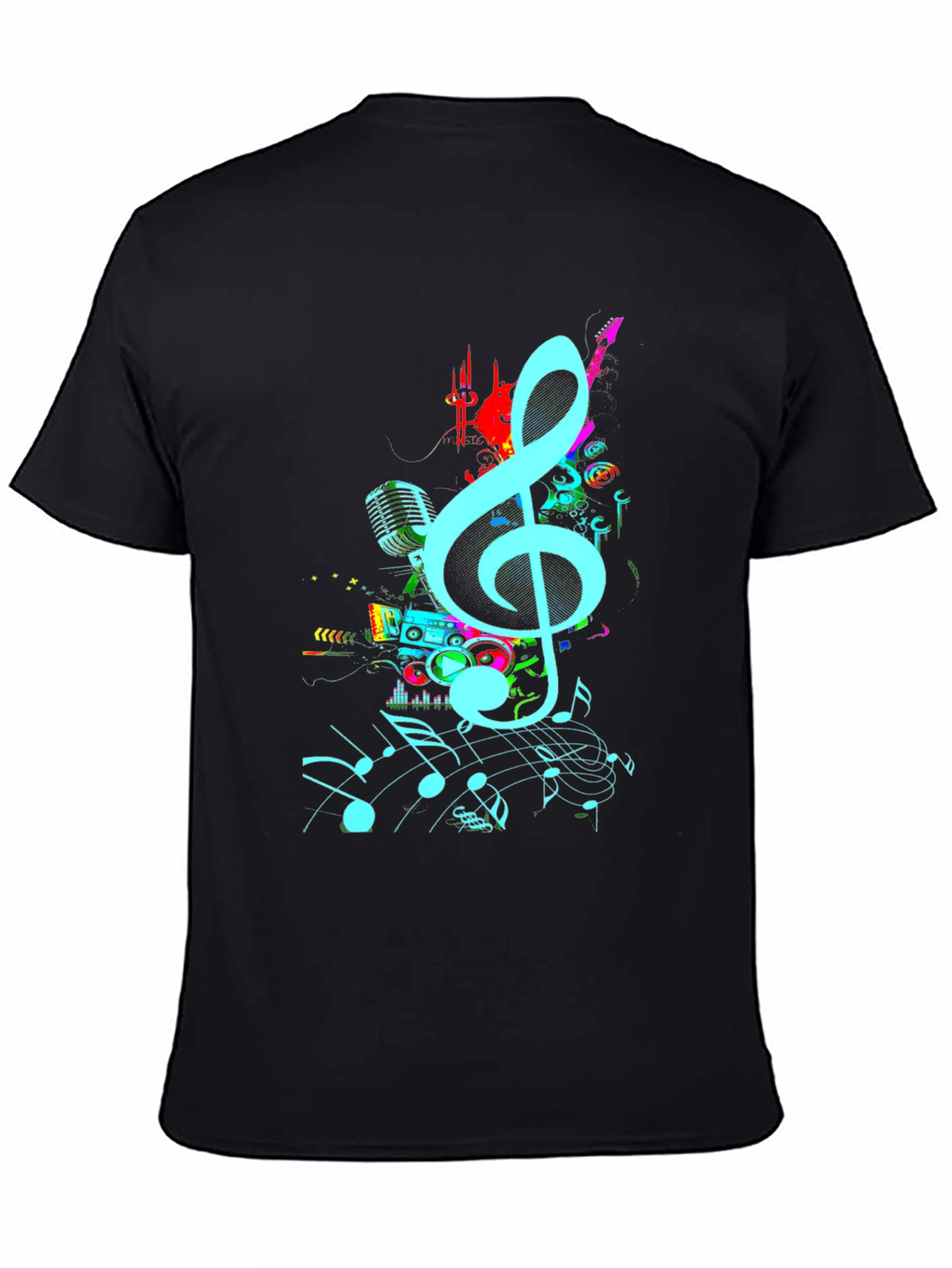 Black Musical Notes Graphic Print Black T-Shirt view 4