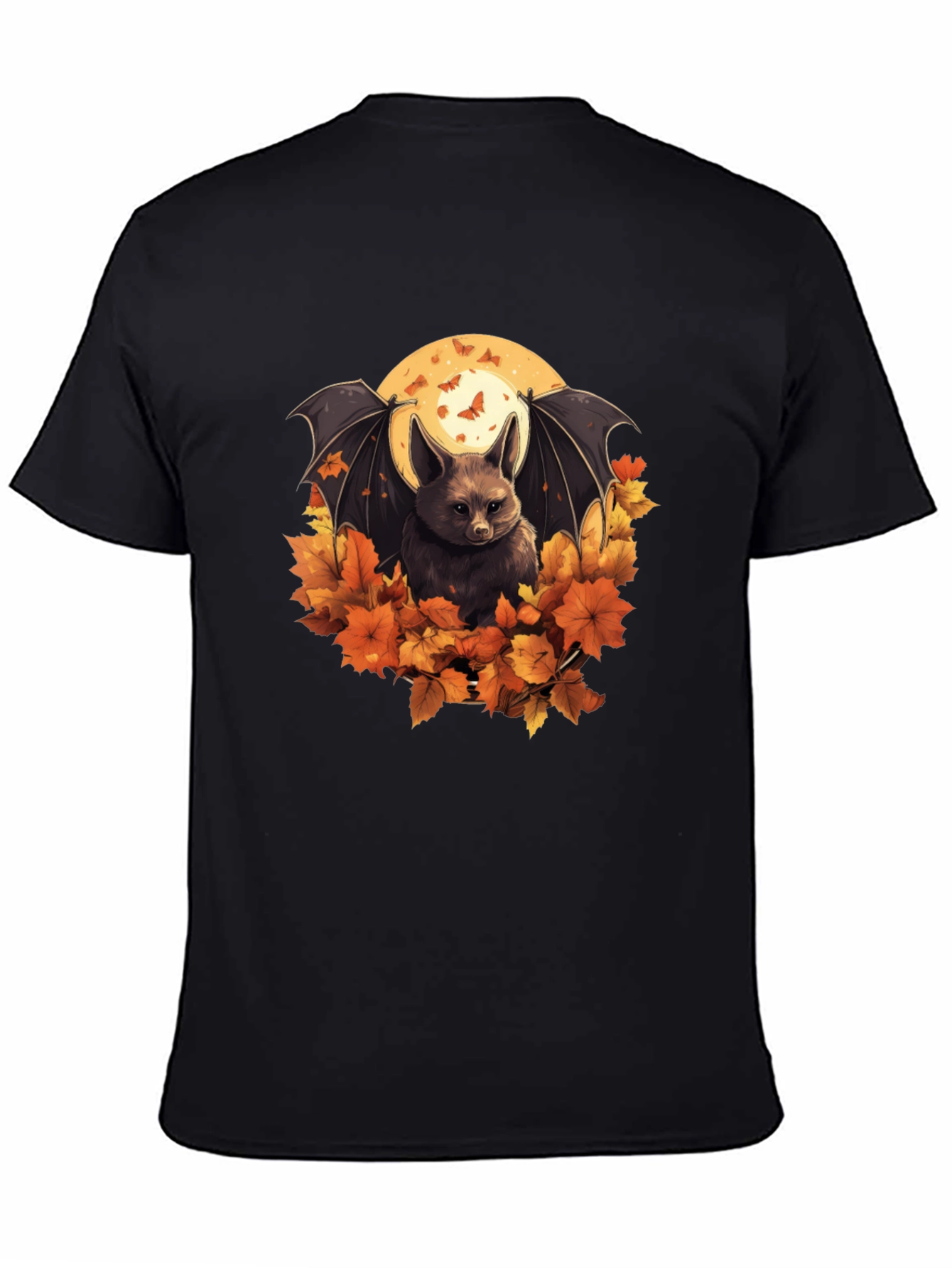Black Autumn Bat Graphic Tee - Spooky Season Shirt view 4