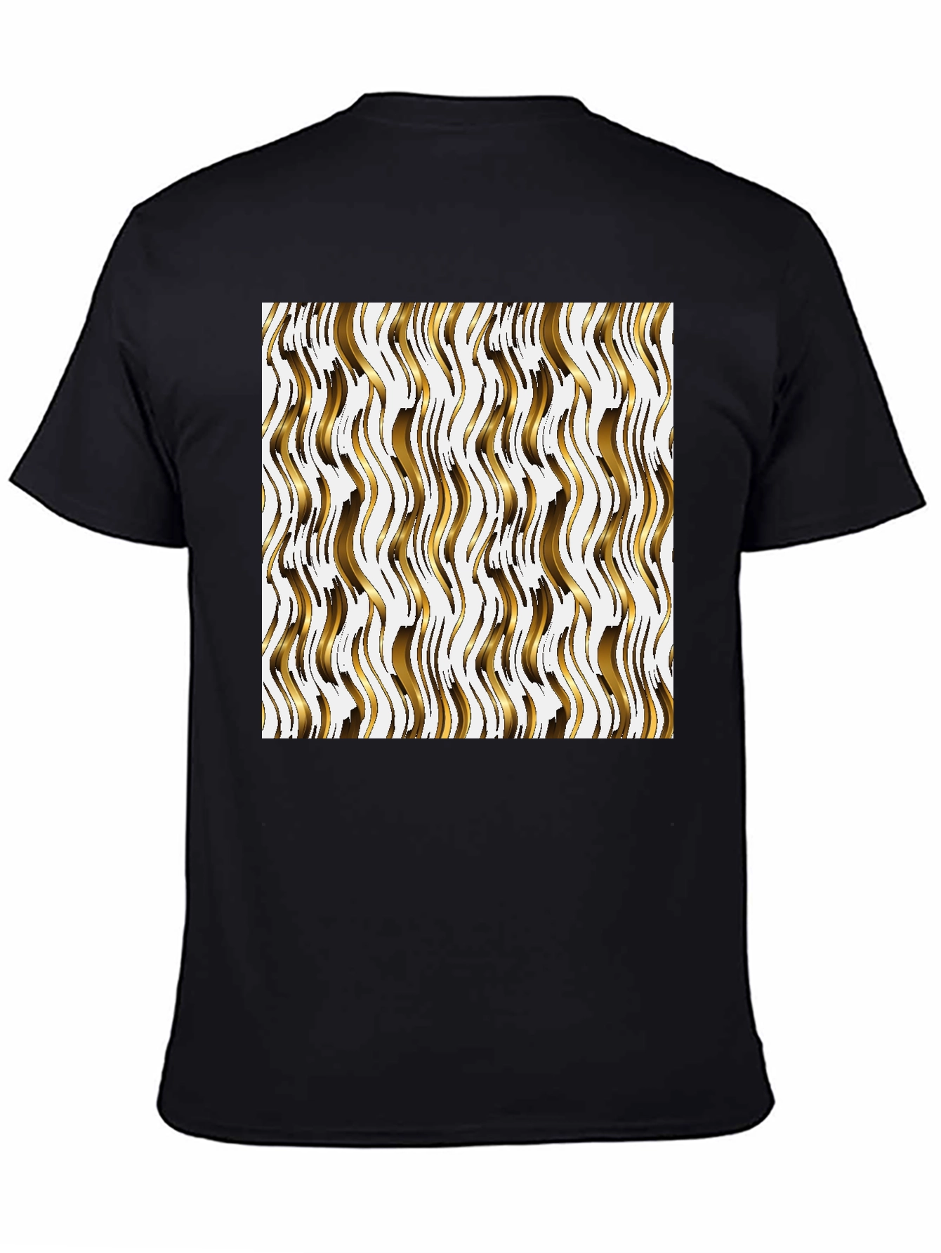 Black Gold Wave Pattern Black Tee - Modern Style view 4