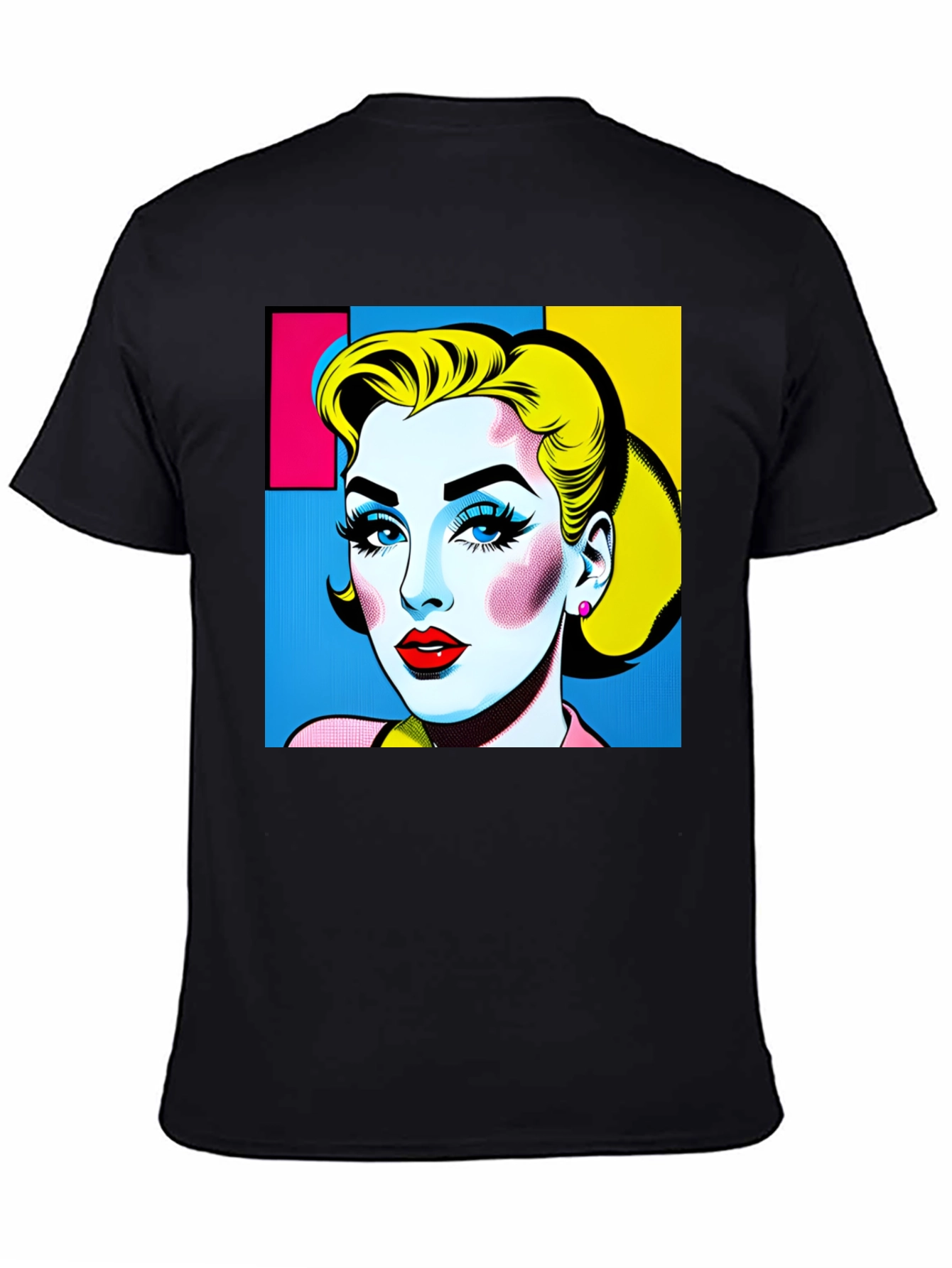 Black Pop Art Woman Graphic Black T-Shirt view 4
