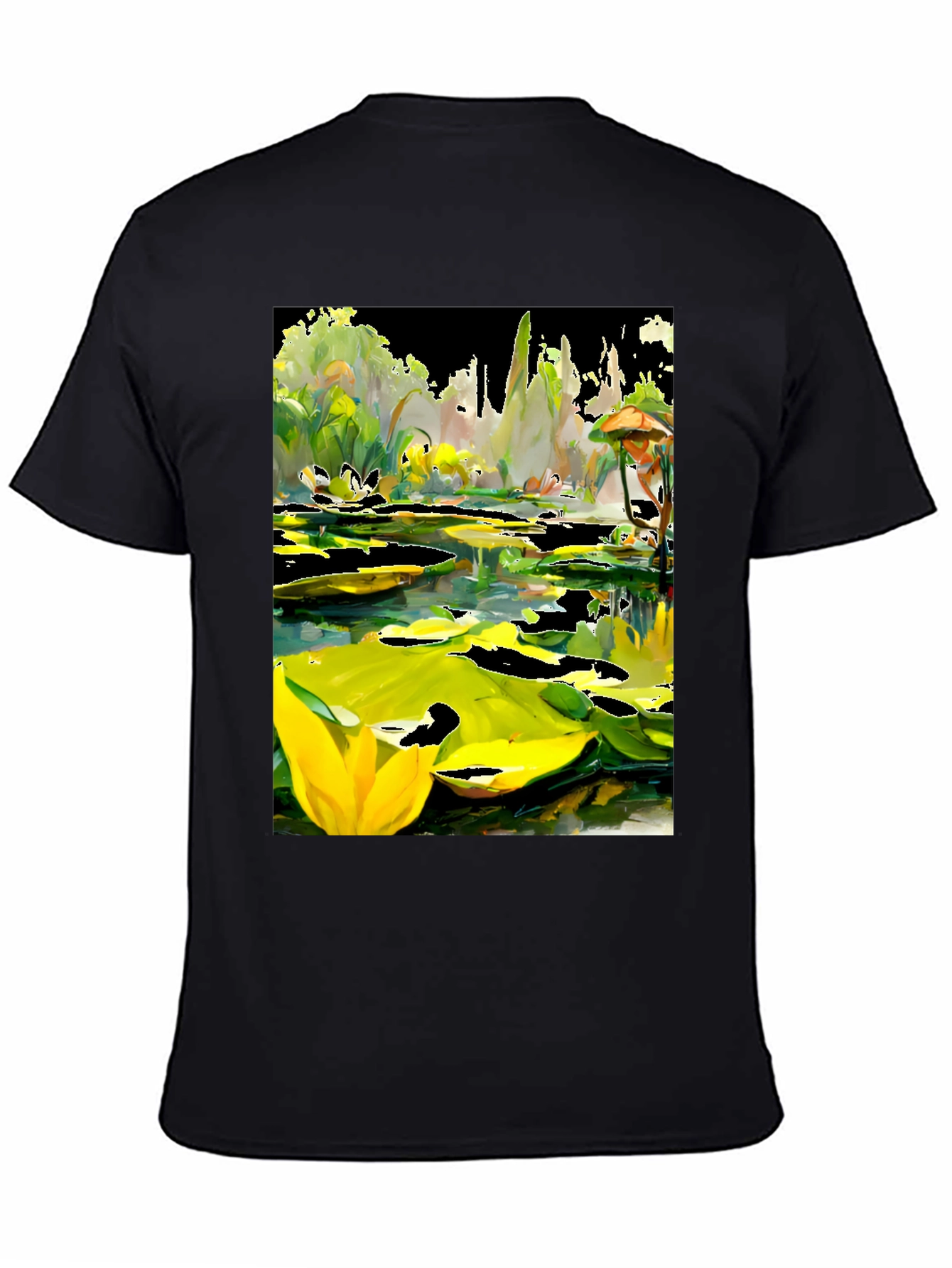 Black Lily Pond T-Shirt - Unique Artistic Design view 4