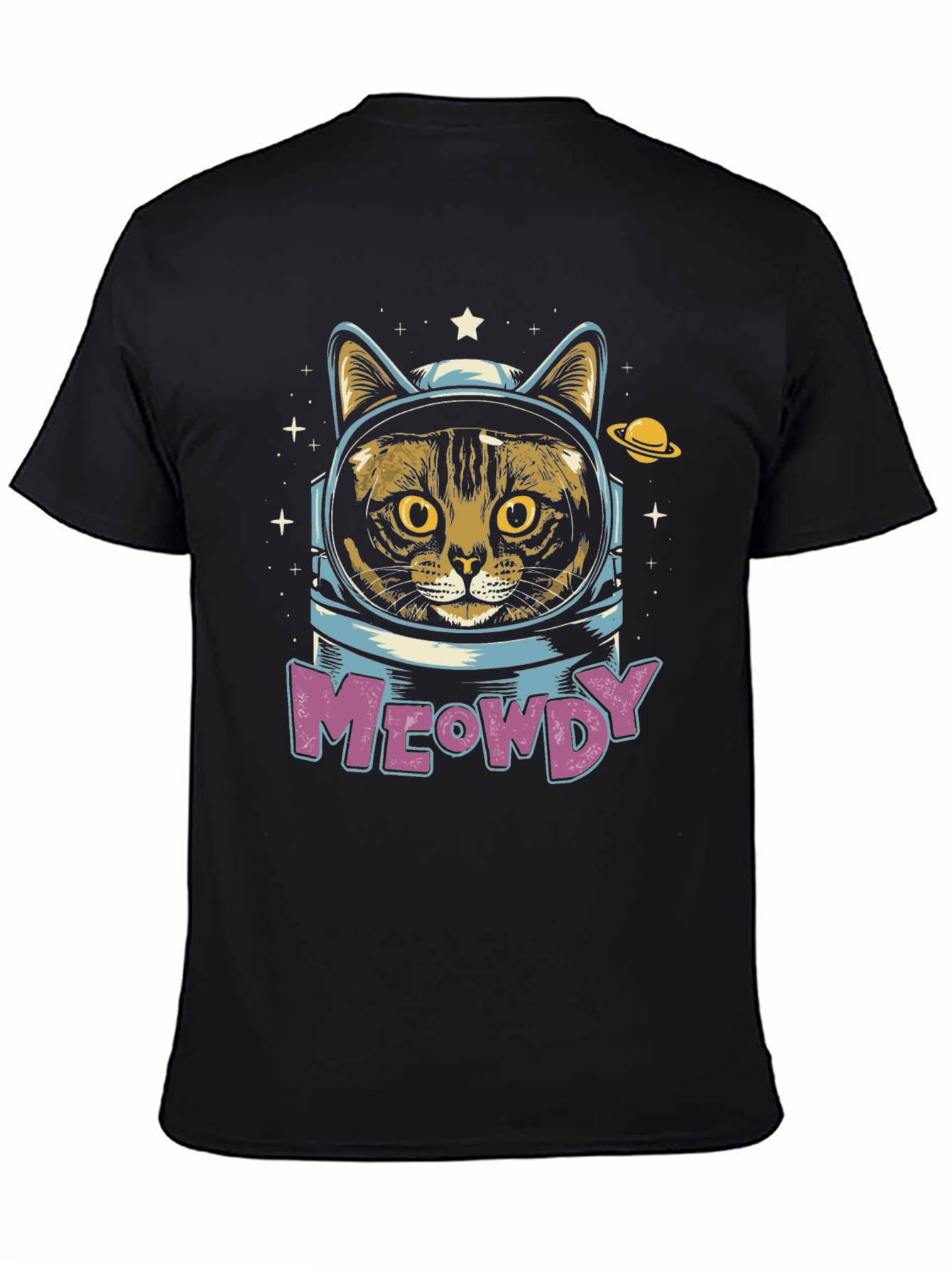 Black Meowdy Cat Astronaut T-Shirt - Space Kitty Tee view 4