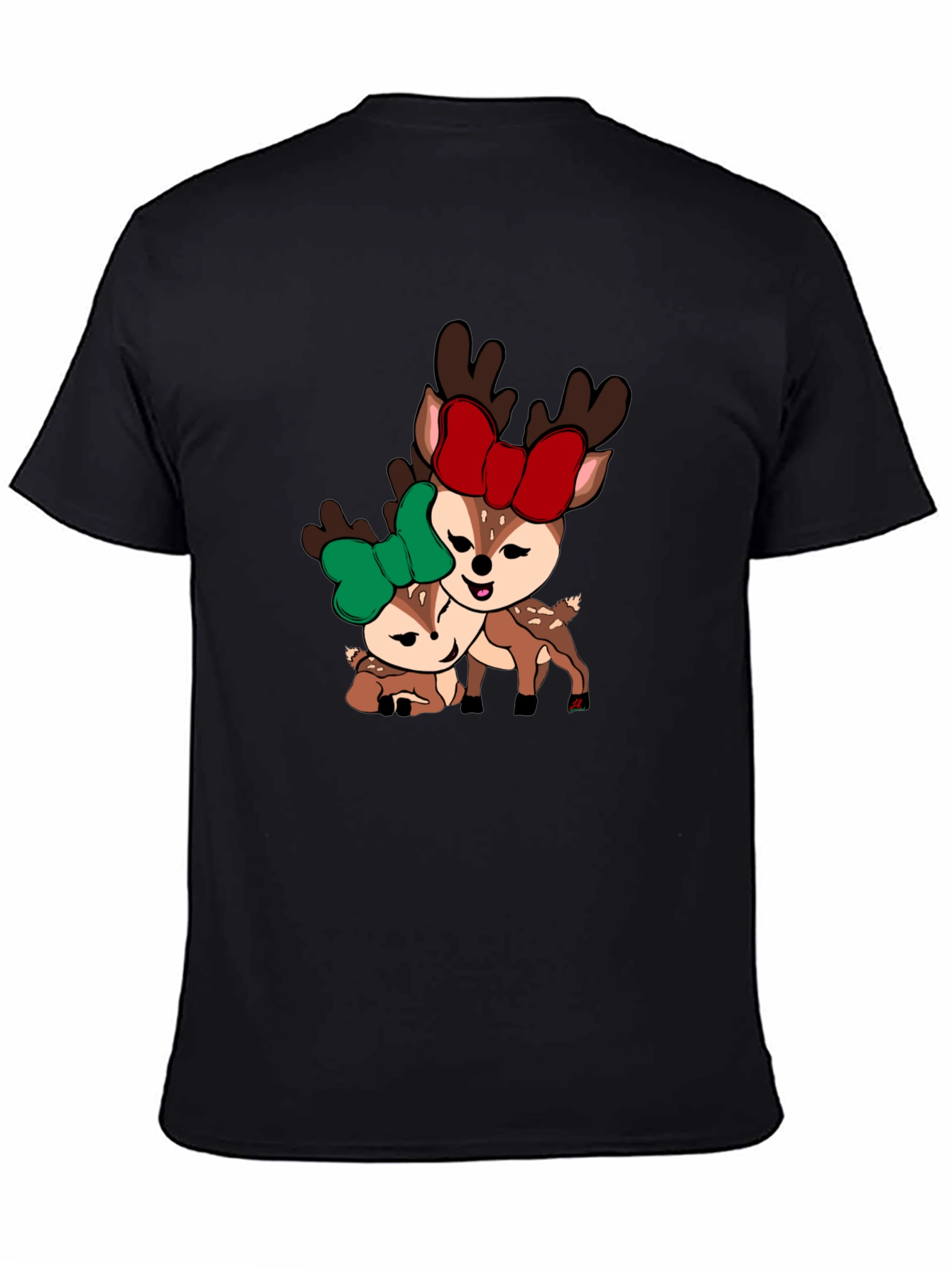 Black Cute Deer Couple T-Shirt - Holiday Season Apparel view 4