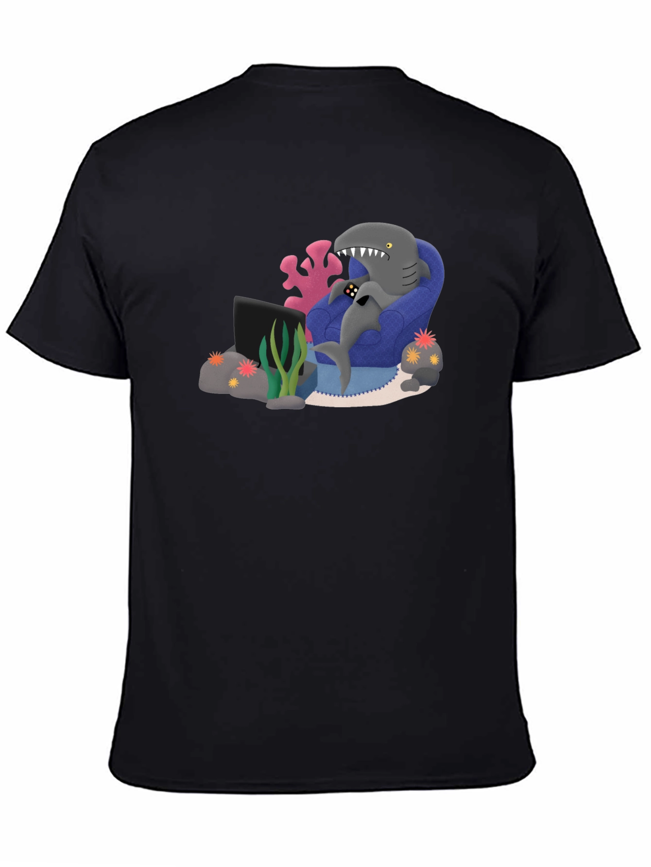 Black Gamer Shark Graphic Tee - Comfy and Fun! view 4