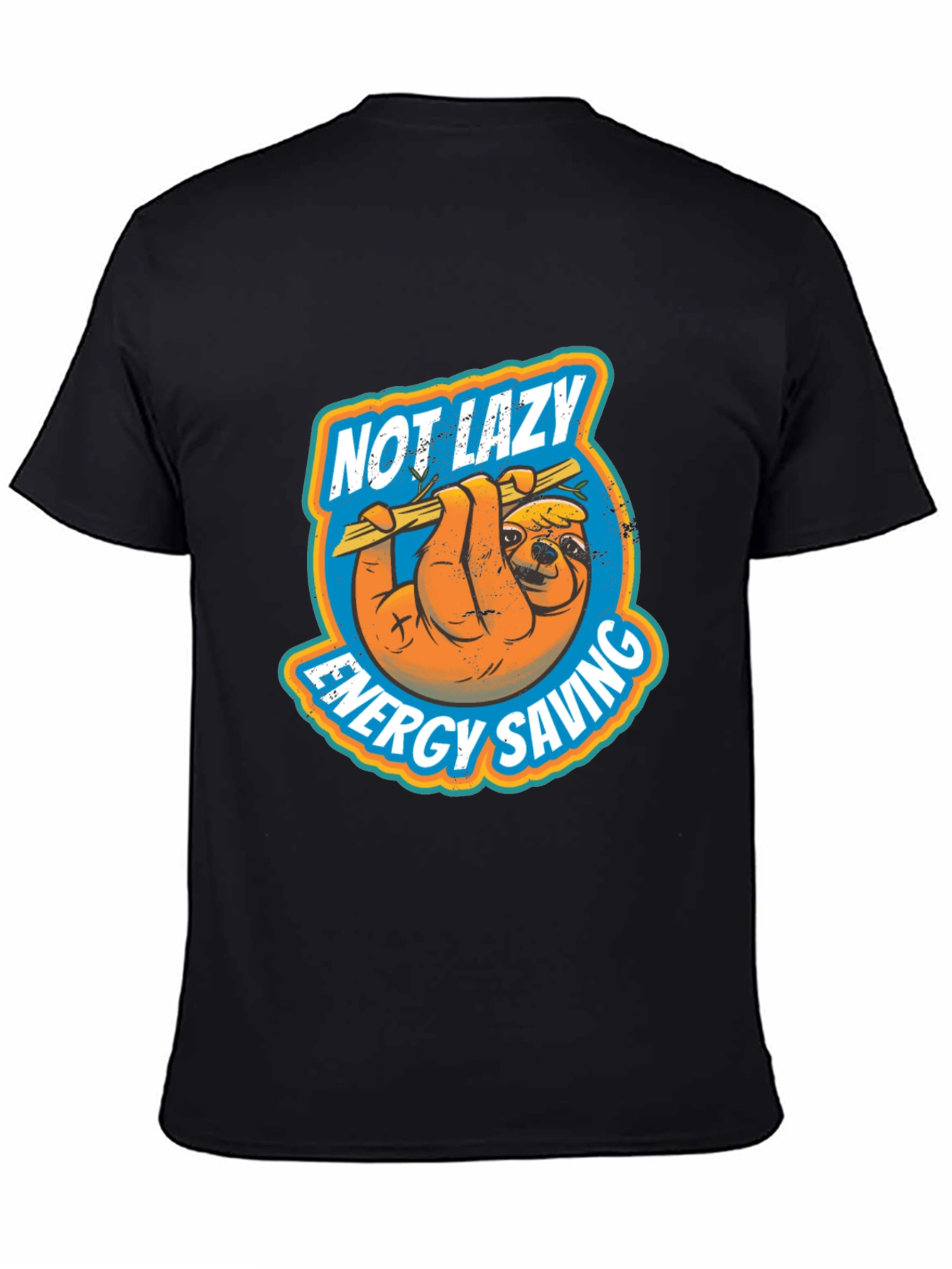 Black Not Lazy Energy Saving Sloth Graphic T-Shirt view 4