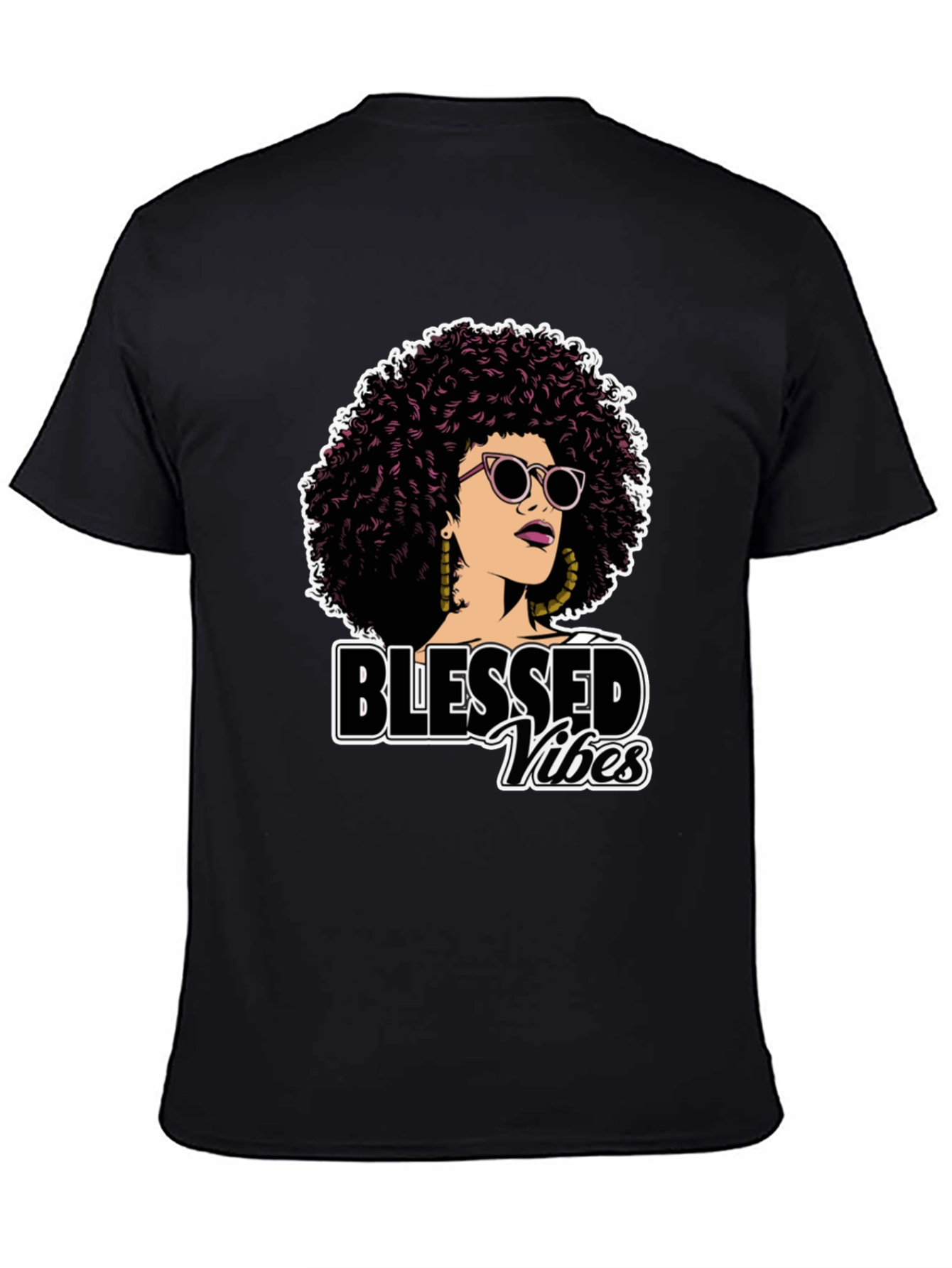 Black Blessed Vibes Graphic Tee - Stylish Afro Woman Design view 4