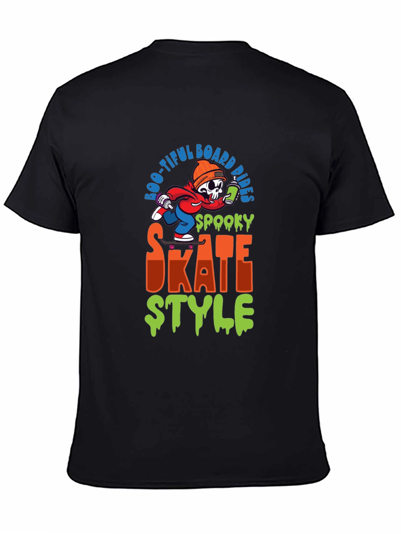 Black Spooky Skate Style T-Shirt: Boo-tiful Board Rides view 4