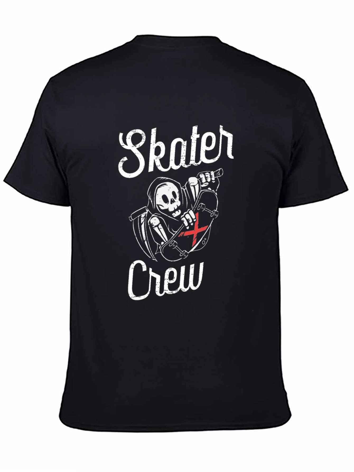 Black Skater Crew T-Shirt - Grim Reaper Skateboard Design view 4