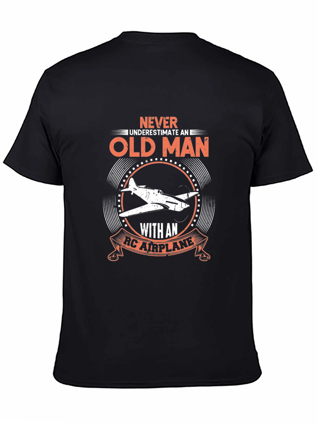 Black Old Man RC Airplane T-Shirt - Black view 4