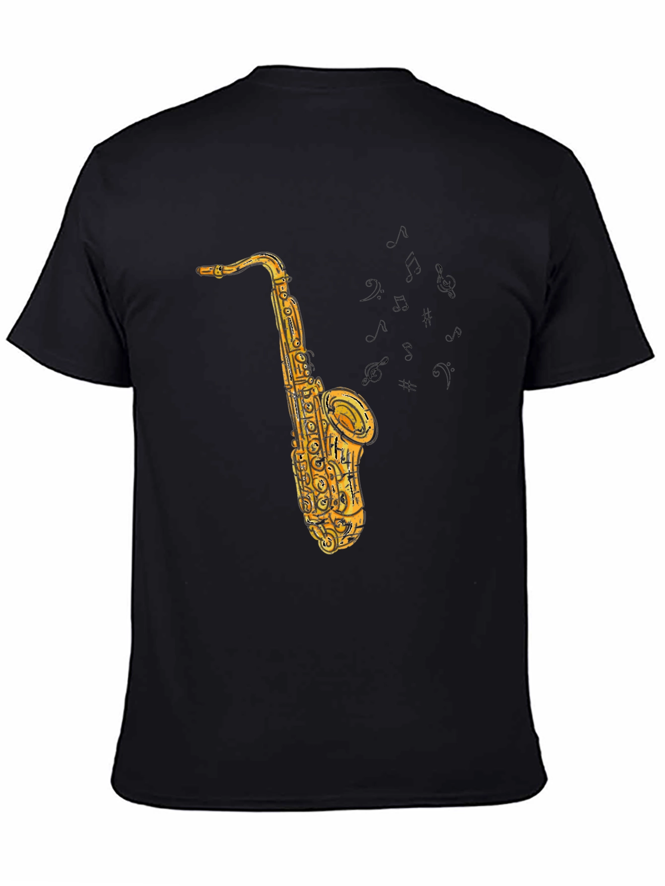 Black Saxophone Graphic Tee - Black Cotton T-Shirt view 4