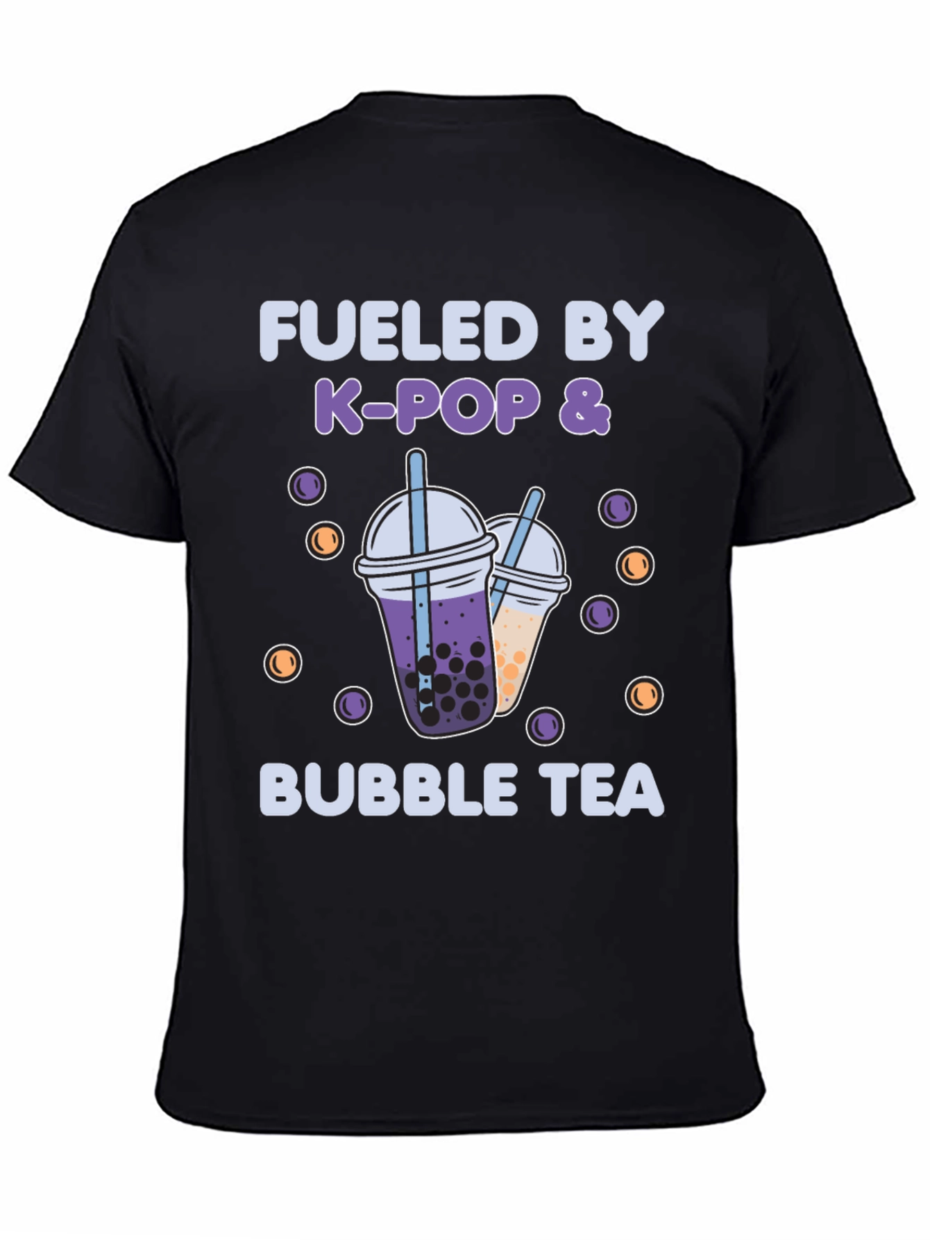 Black Fueled by K-Pop & Bubble Tea Graphic T-Shirt view 4