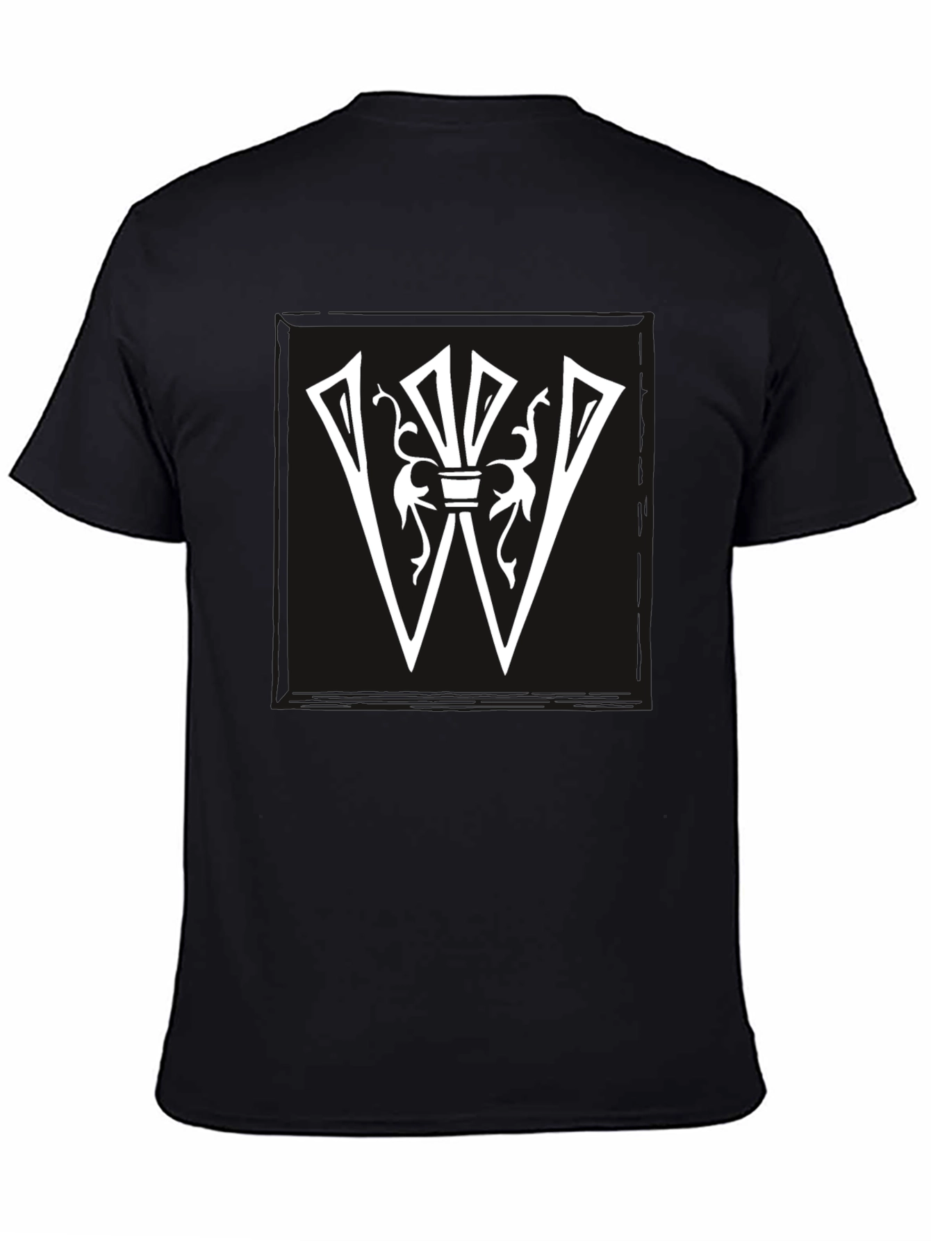 Black Graphic Tee: White Letter W Design on Black Shirt view 4