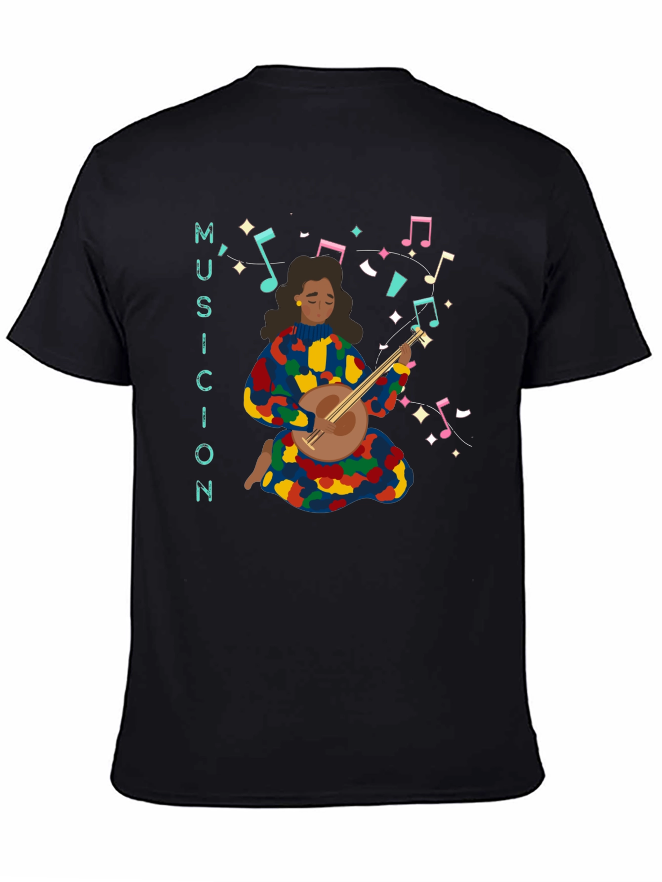 Black Musicion Graphic T-Shirt - Black Cotton Tee view 4